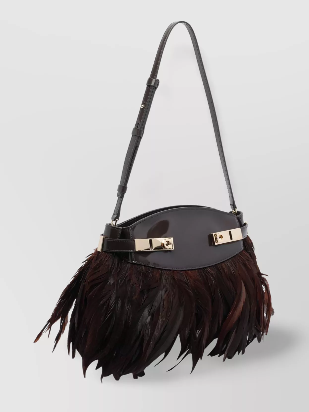 Ferragamo Feathered Bottom Shoulder Bag With Glossy Finish