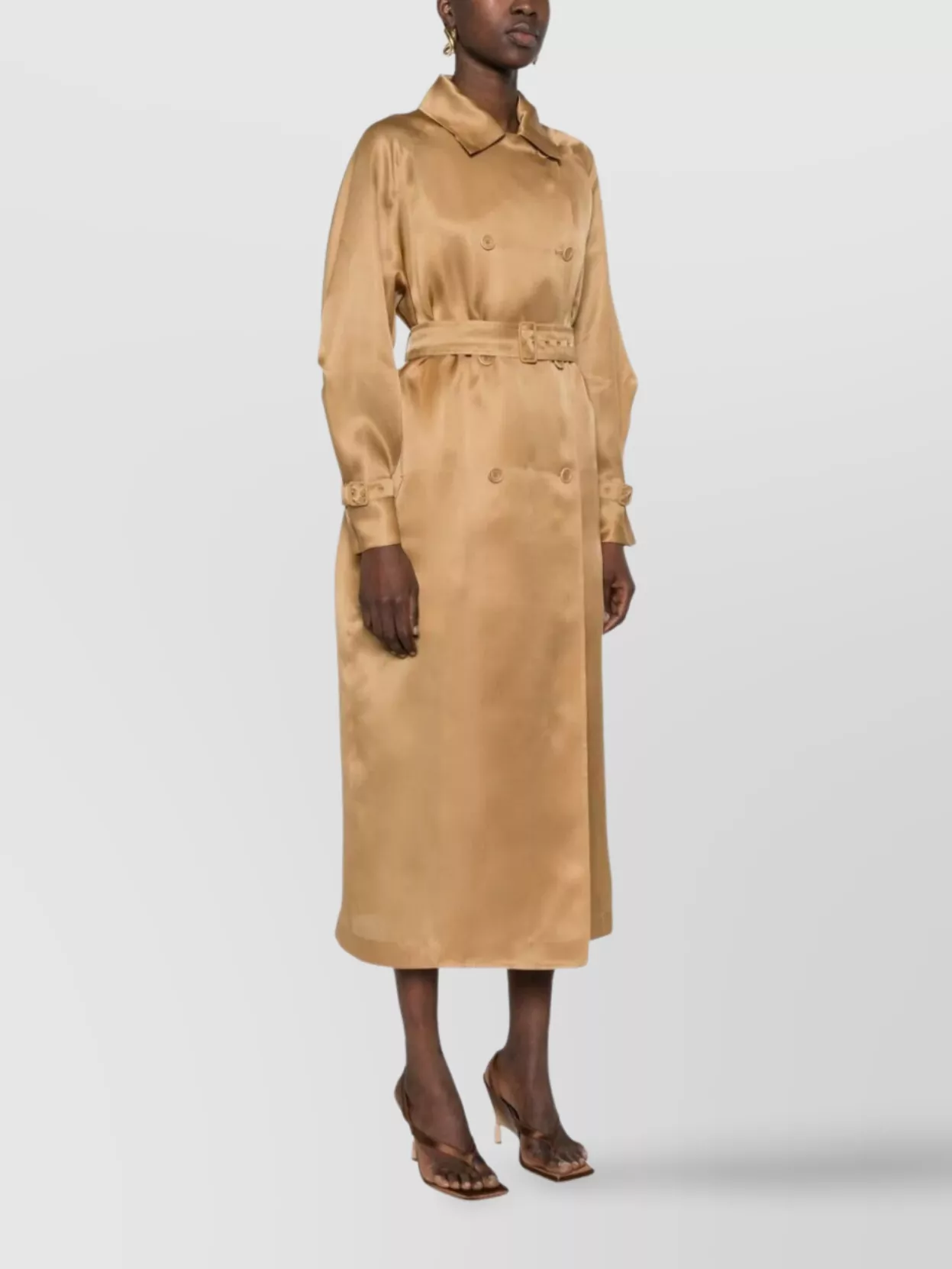 Max Mara Long Coat With Belted Waist And Notched Lapels