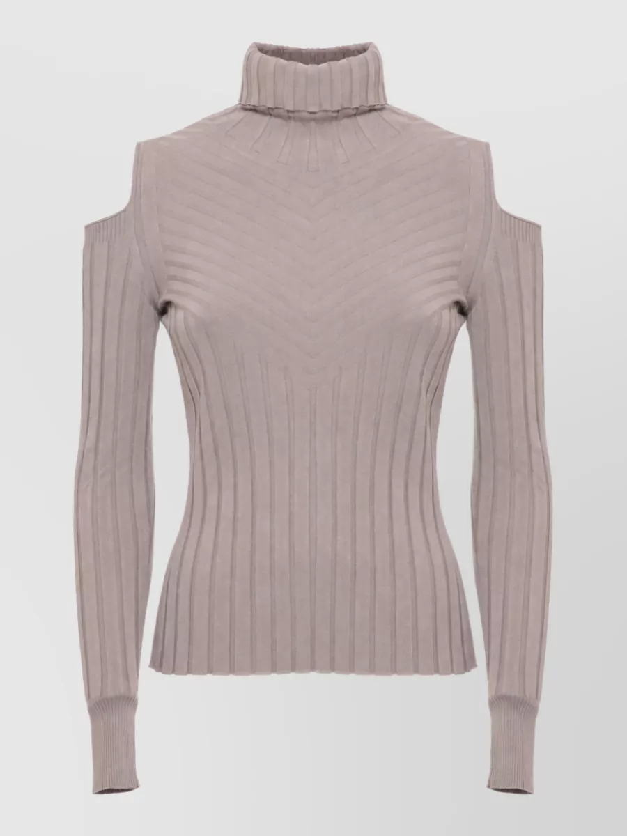 D.exterior ribbed cutout high neck long sleeve top