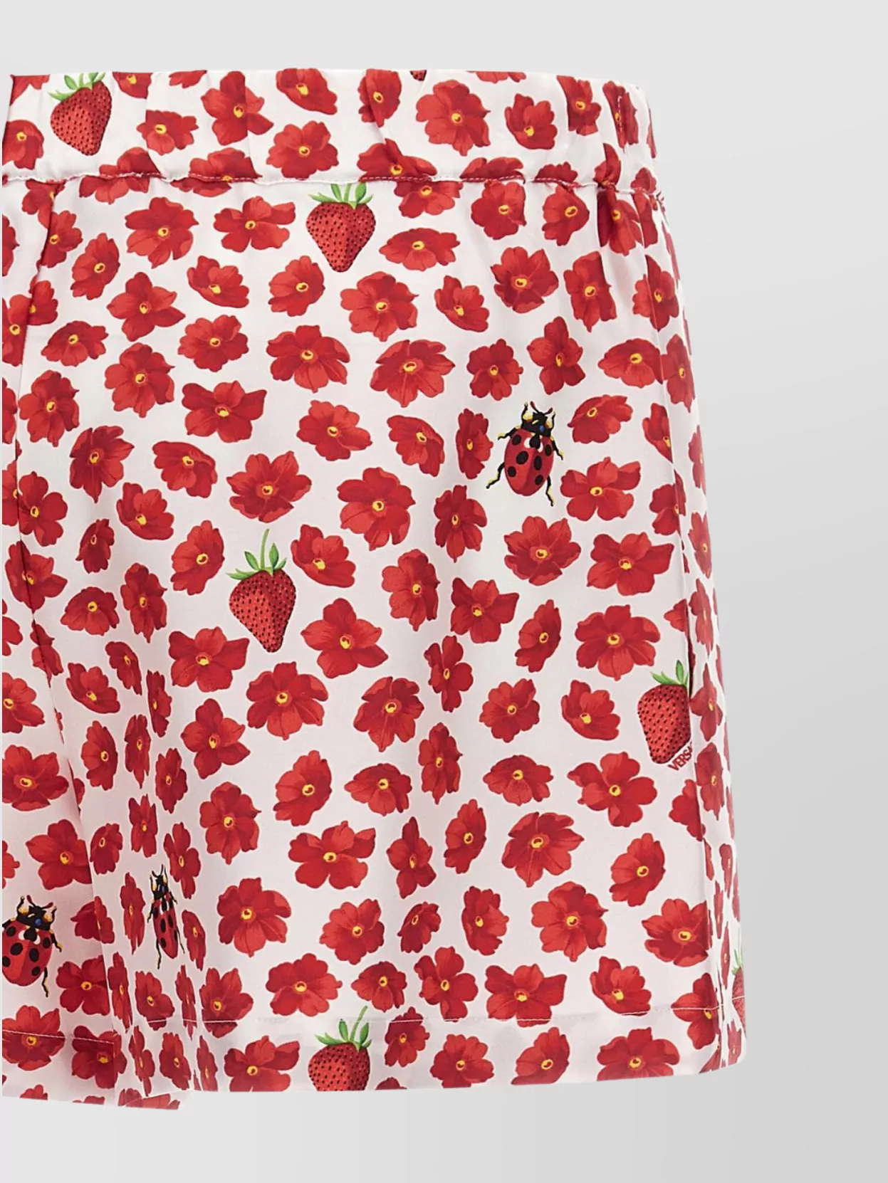 Versace 'floral Ladybug Strawberry' Elastic Waistband Shorts