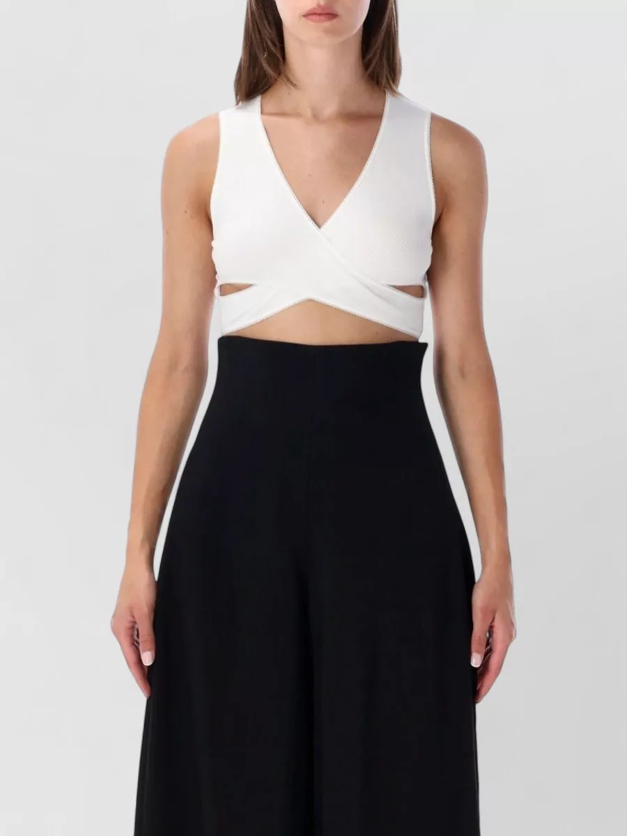 Alaïa Ribbed jersey wrap sleeveless v-neck top