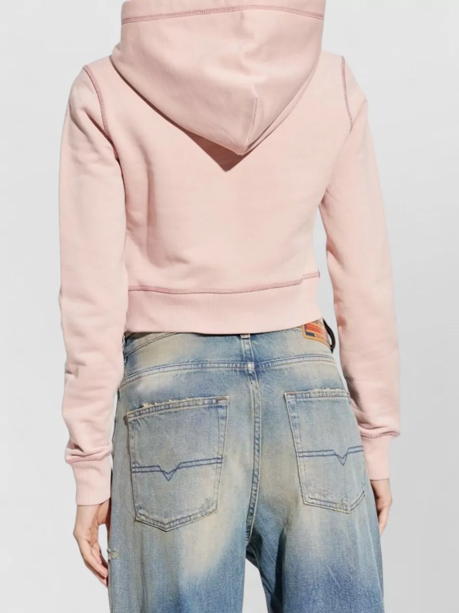 Diesel Cropped Cotton Hoodie Heart Graphic Hood