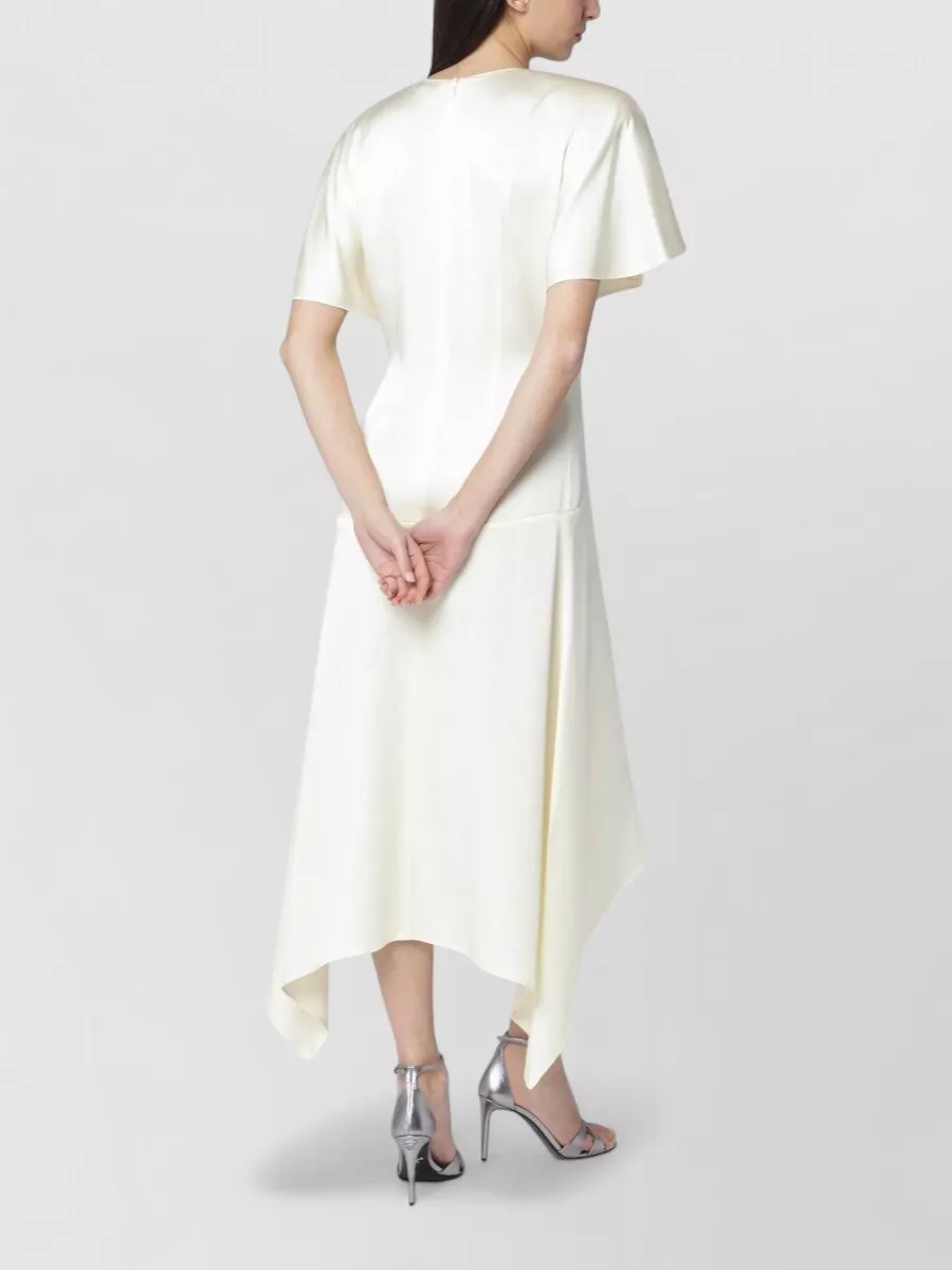 Stella Mccartney Satin Midi Dress V Neckline In Neutral