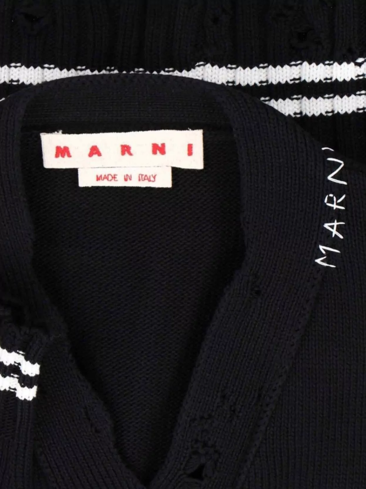 Marni Ribbed Hem Cropped Crewneck With Striped Detail