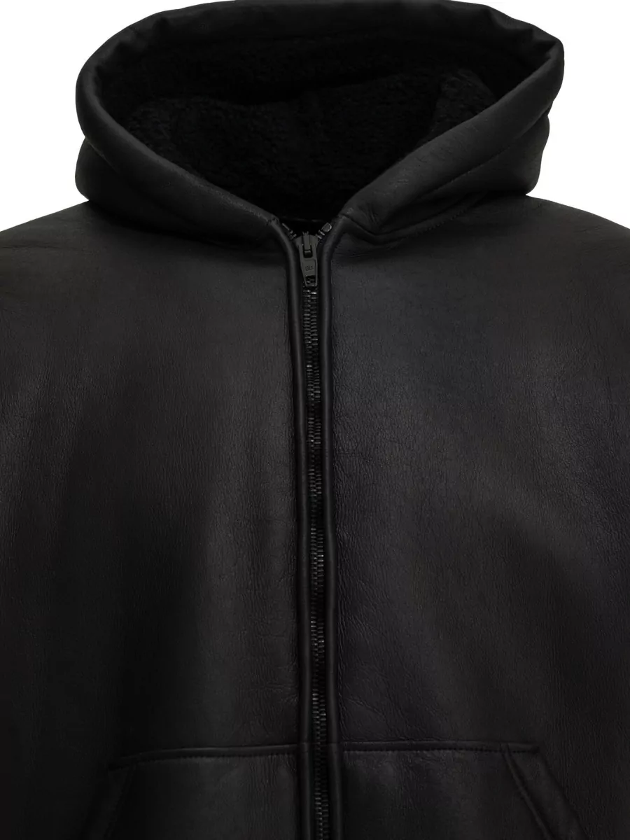 Balenciaga Lamb Leather Hooded Shearling Coat