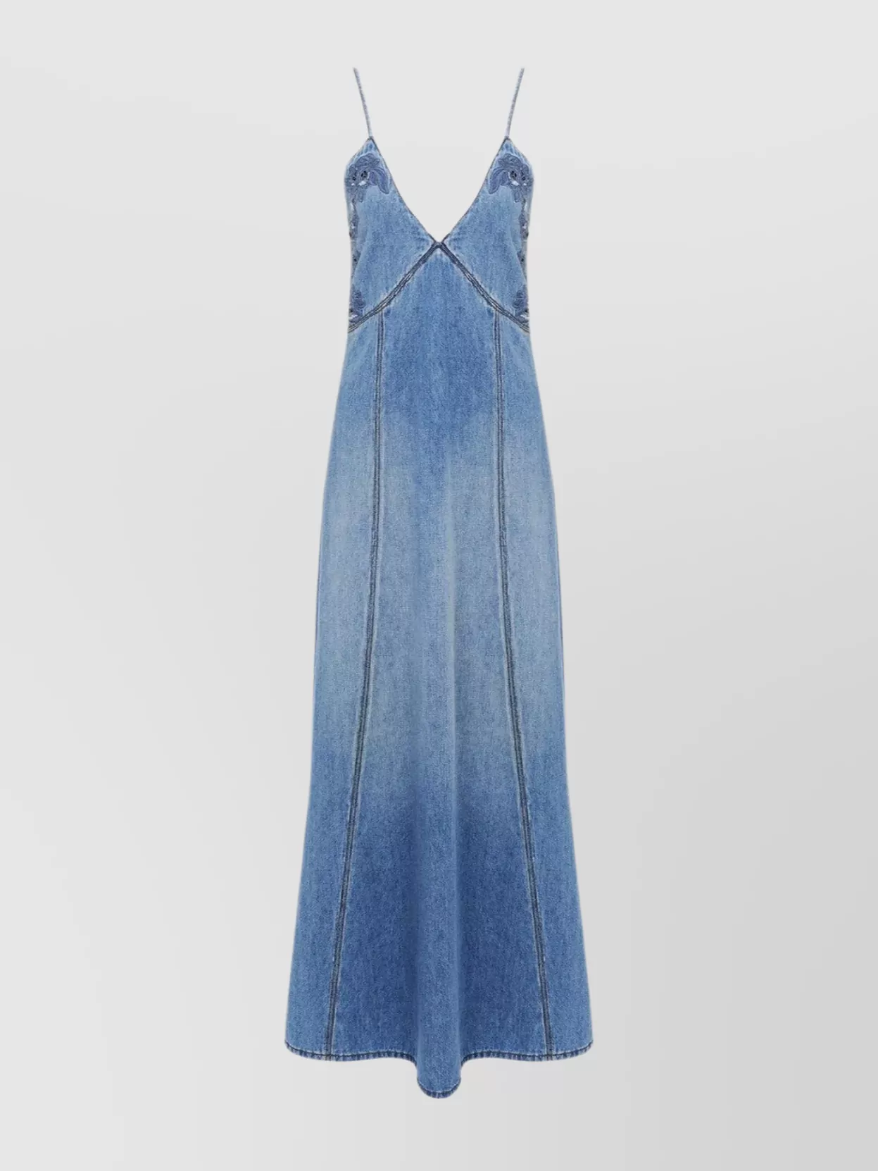 Shop Chloé Denim Flare Maxi Dress In Blue