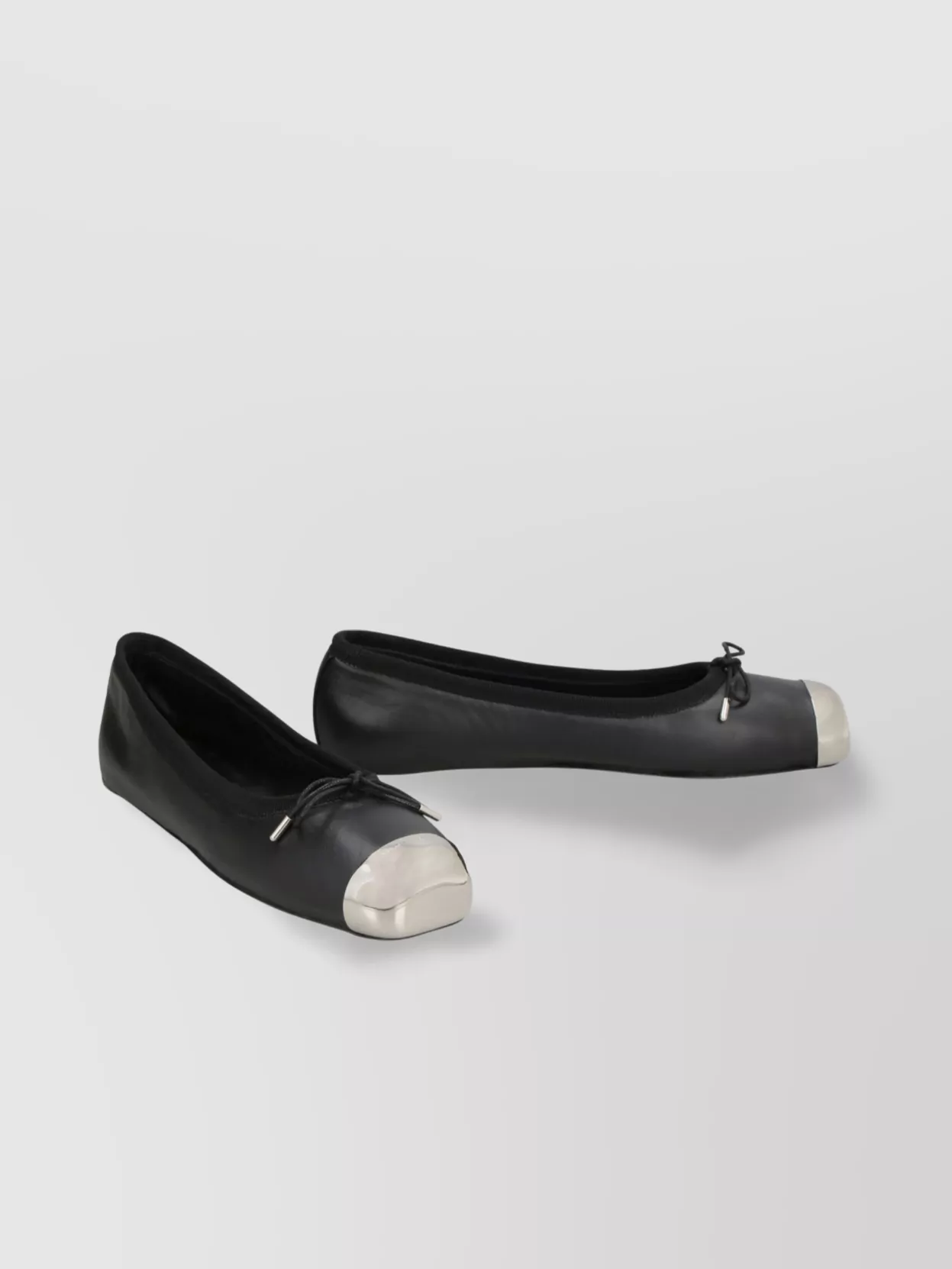 Alexander Mcqueen Black Ballet Flats With Metallic Toe In Smooth Leather Woman