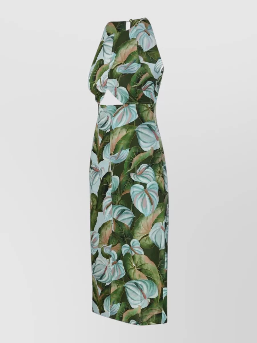 Farm Rio linen diamond cutout midi dress