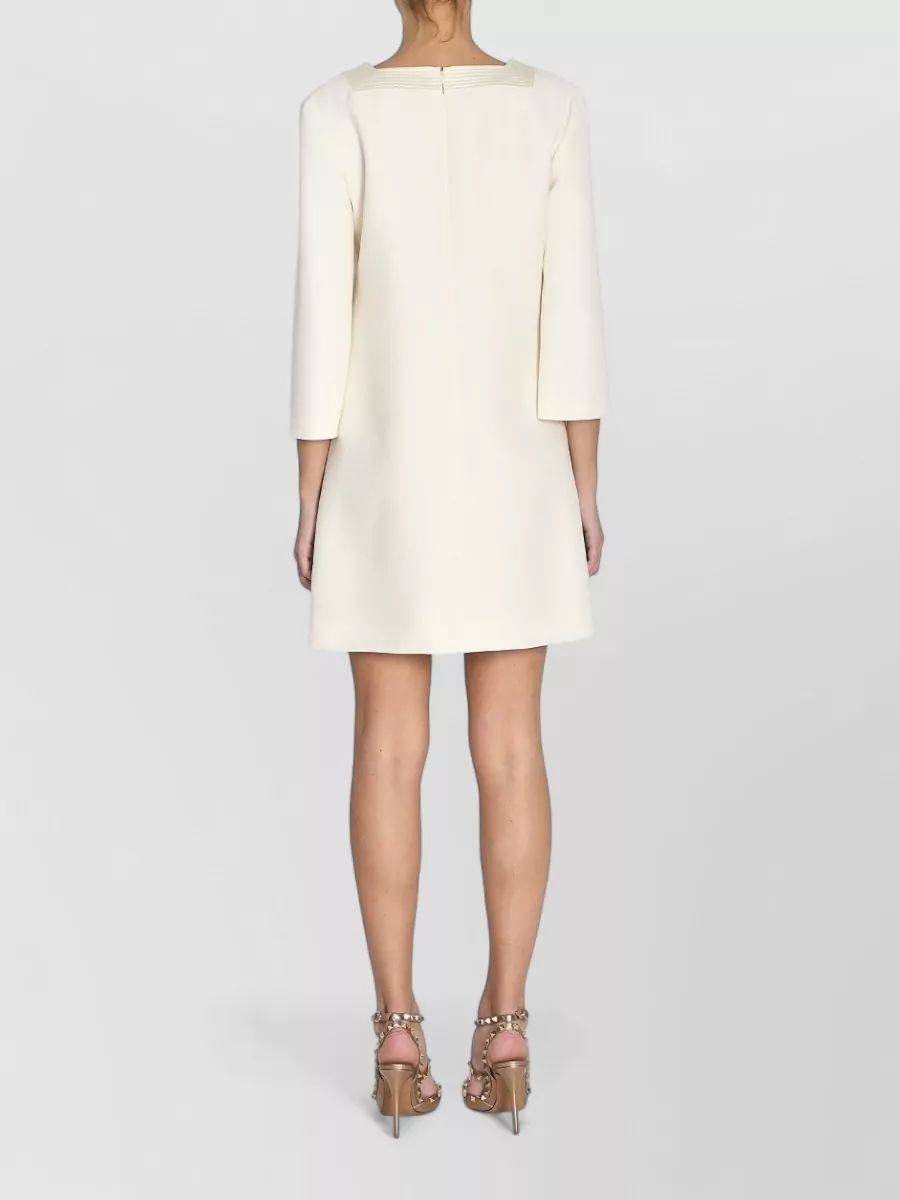 Valentino Garavani Silk Virgin Wool Kaftan Neck 3/4 Sleeve Knee-Length Dress