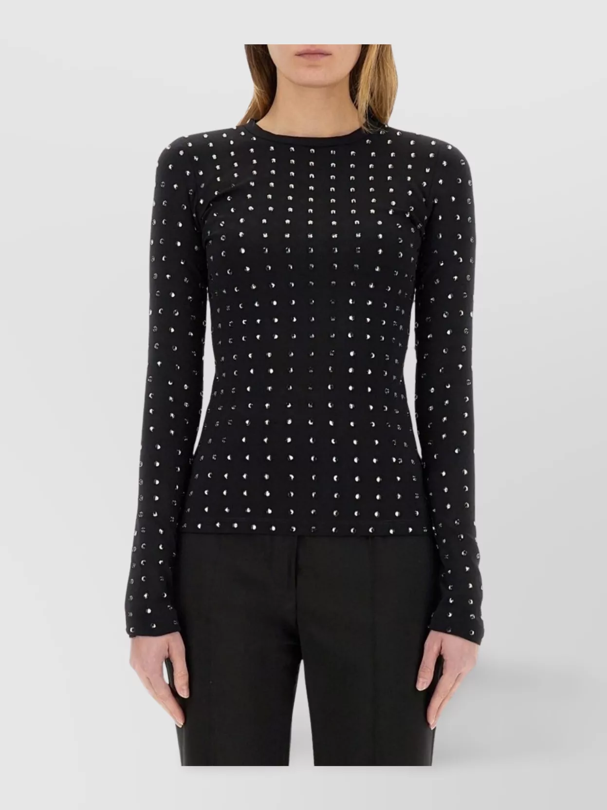 Sportmax Crystal Embellished Long Sleeve Top In Black