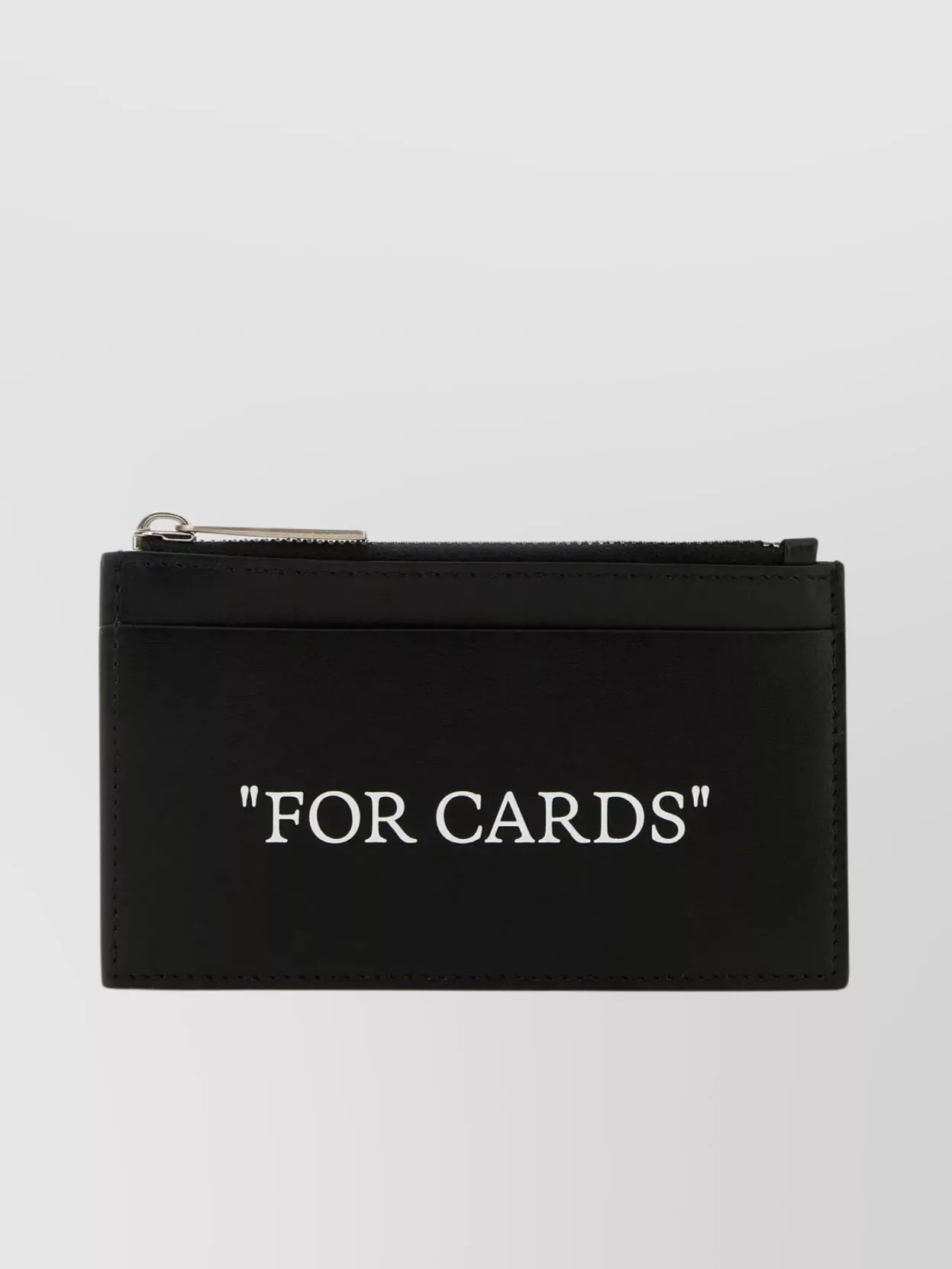 Shop Off-white Leather Card Holder With Zip Pocket In Black