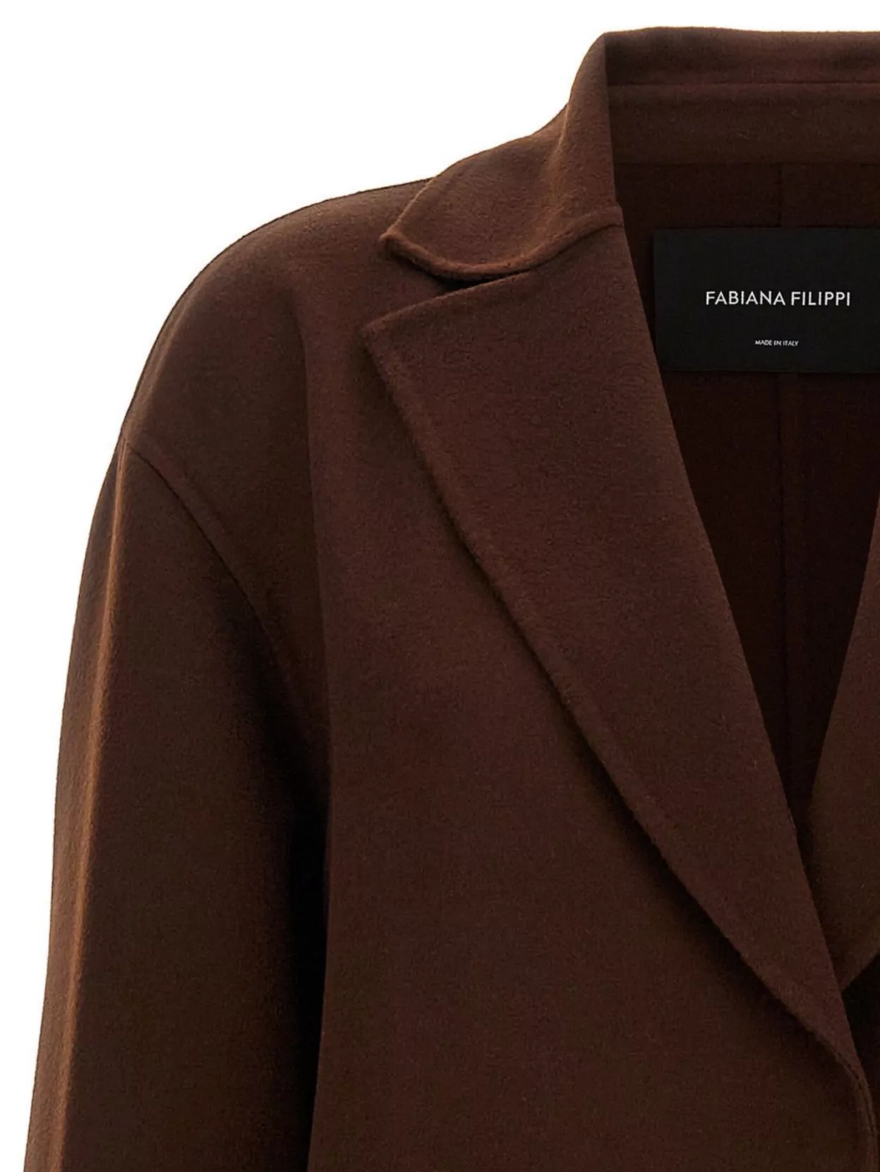 Fabiana Filippi Waist Belt Long Sleeve Lapel Pocket Coat In Brown