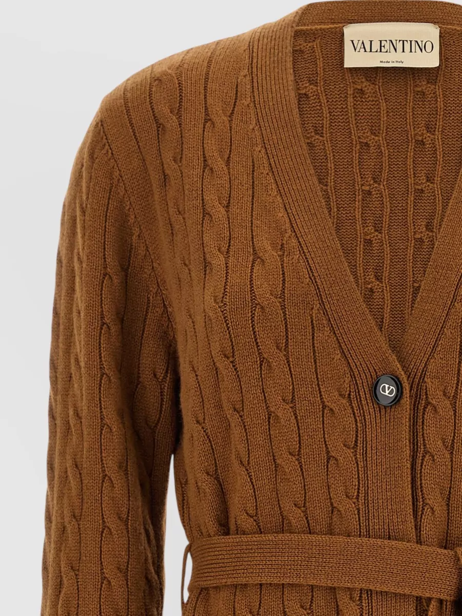 Valentino Garavani Cashmere Cable-Knit Belted V-Neck Cardigan