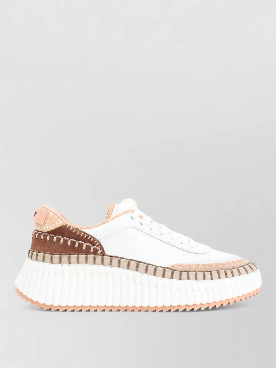 Chloé Nama Sneakers Contrasting Panels Stitch Detailing In White