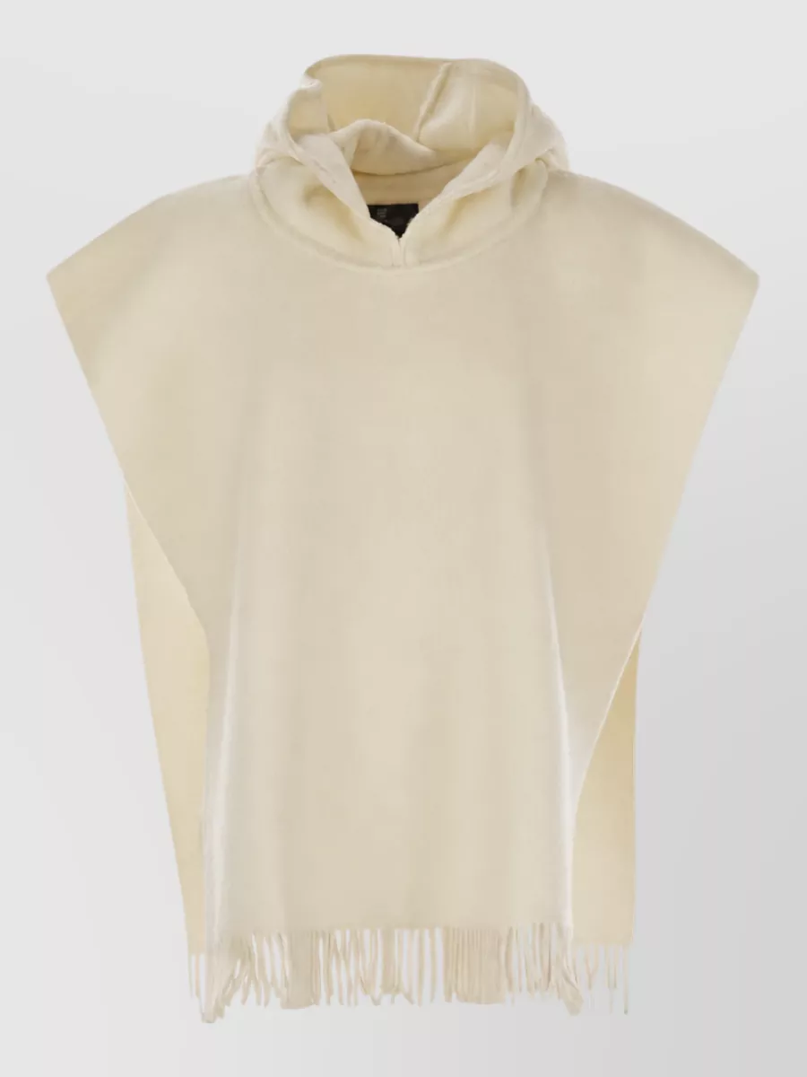 Brunello Cucinelli double-knit wool and cashmere hooded fringed poncho
