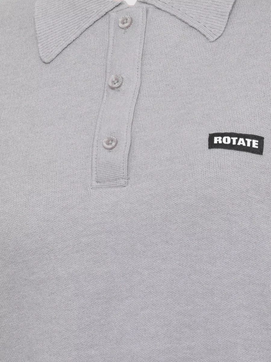 Rotate Ribbed Long-Sleeve Polo Top
