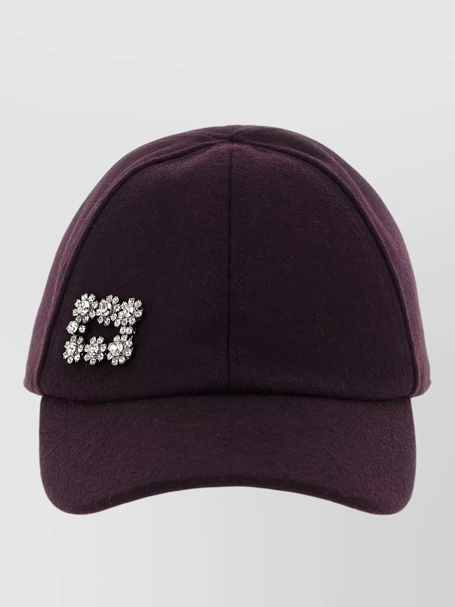 Roger Vivier Wool Cashmere Crystal Embellished Baseball Cap