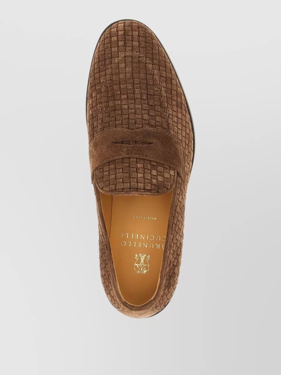 Brunello Cucinelli Penny Loafers Almond Toe Woven Texture