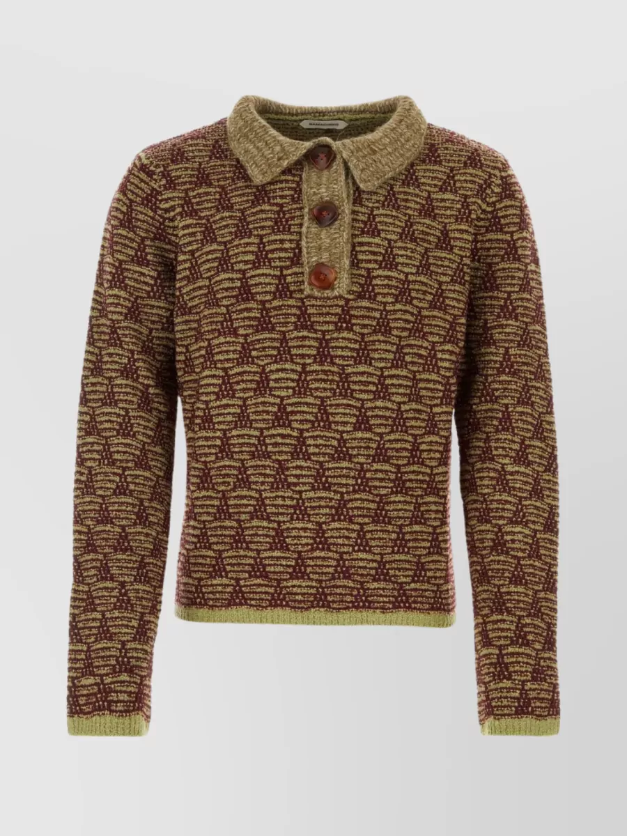 Shop Namacheko Textured Wool Blend Sweater With Contrast Collar In Brown
