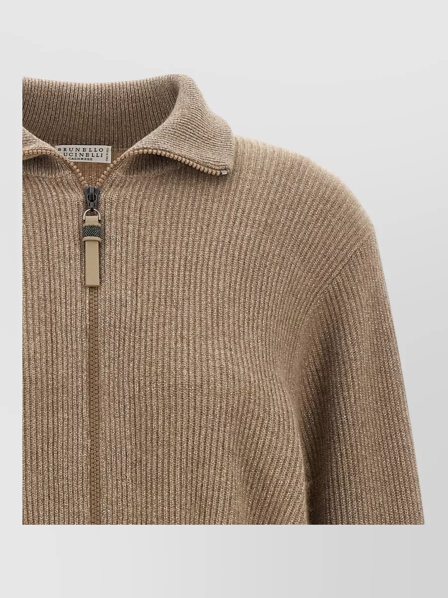 Brunello Cucinelli Cashmere Ribbed Cropped Zip Cardigan
