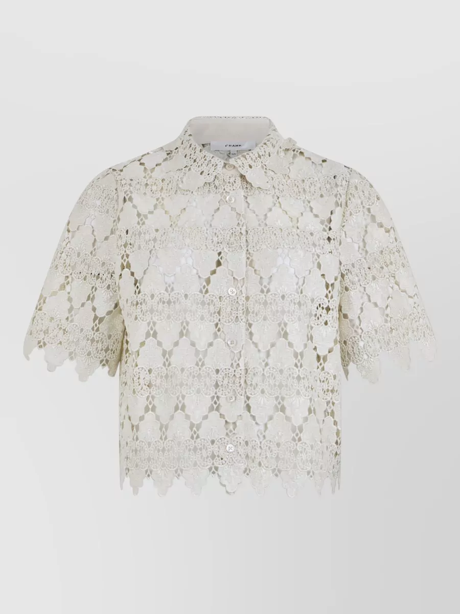Frame Shirt Lace Buttons Regular Fit Short Sleeves In White