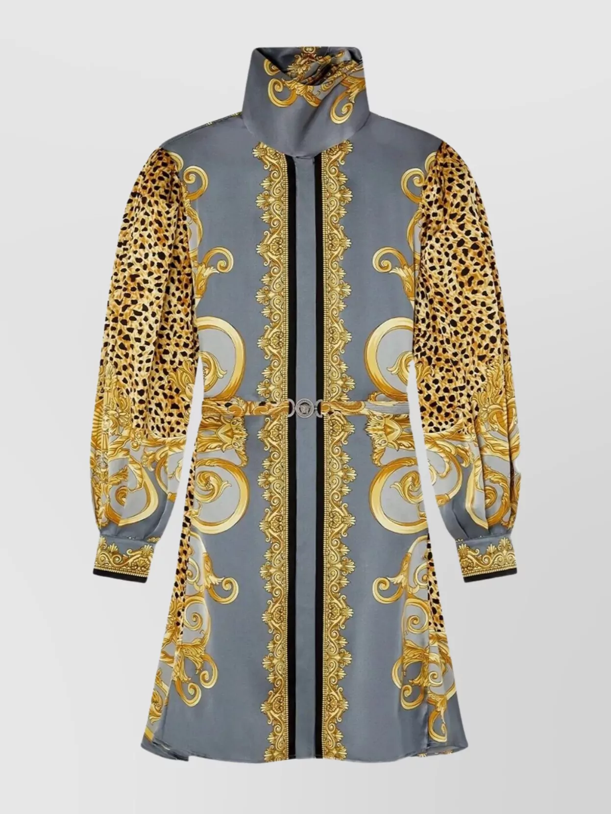 Versace Silk Shirt Dress With Belt And Print