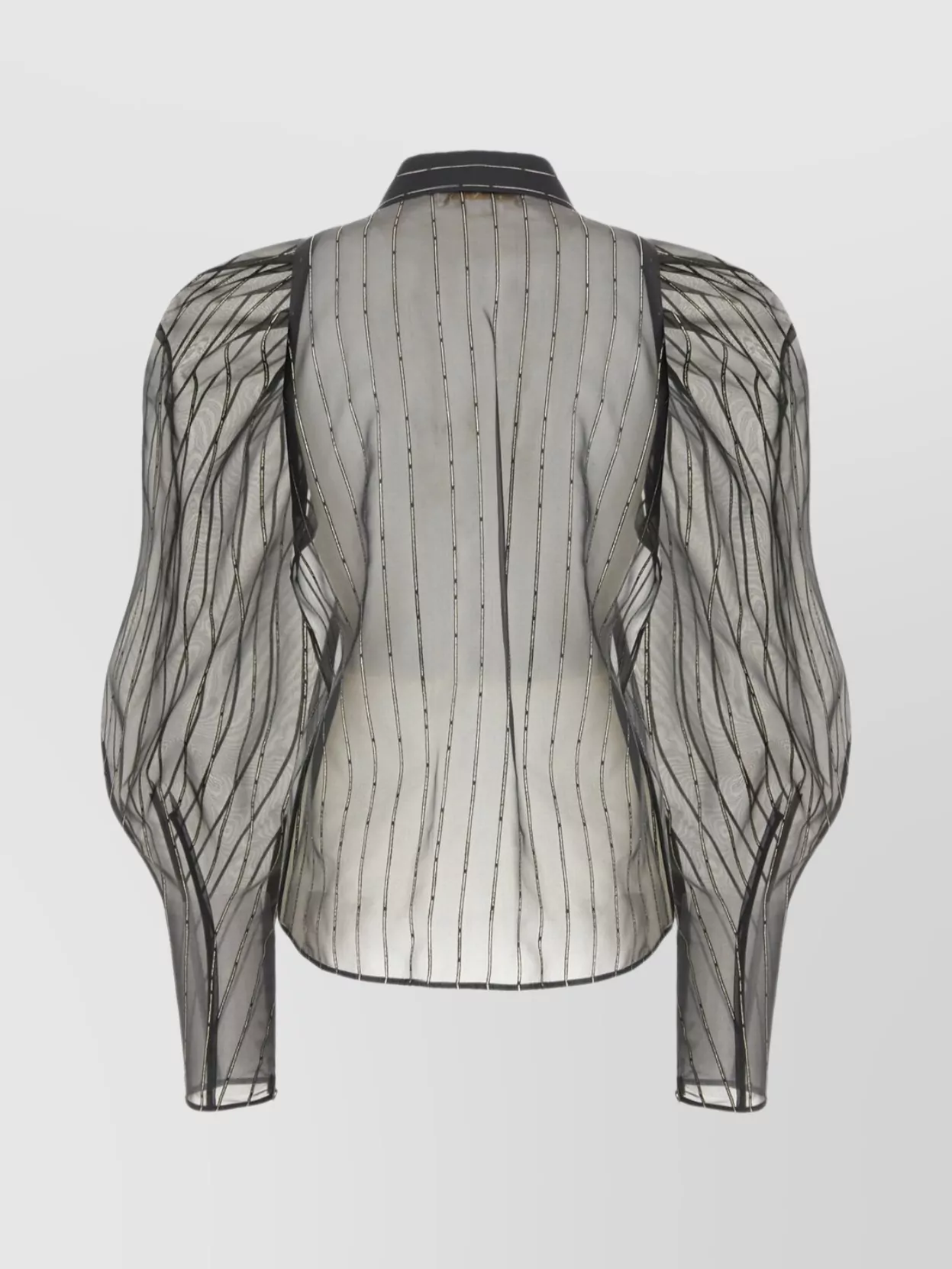 Genny Striped Sheer Blouse Puff Sleeves In Black