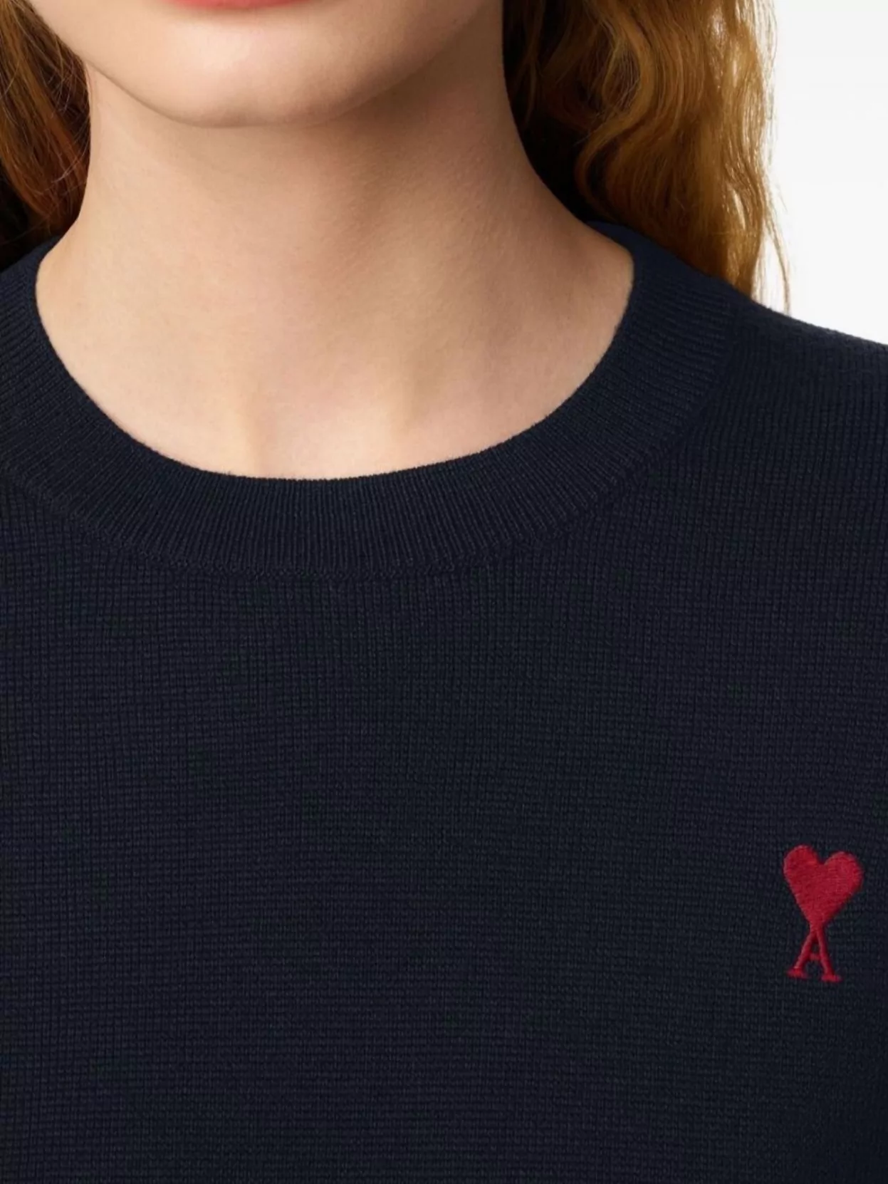 Ami Paris Heart Embroidered Wool Knit Crew Neck Sweater
