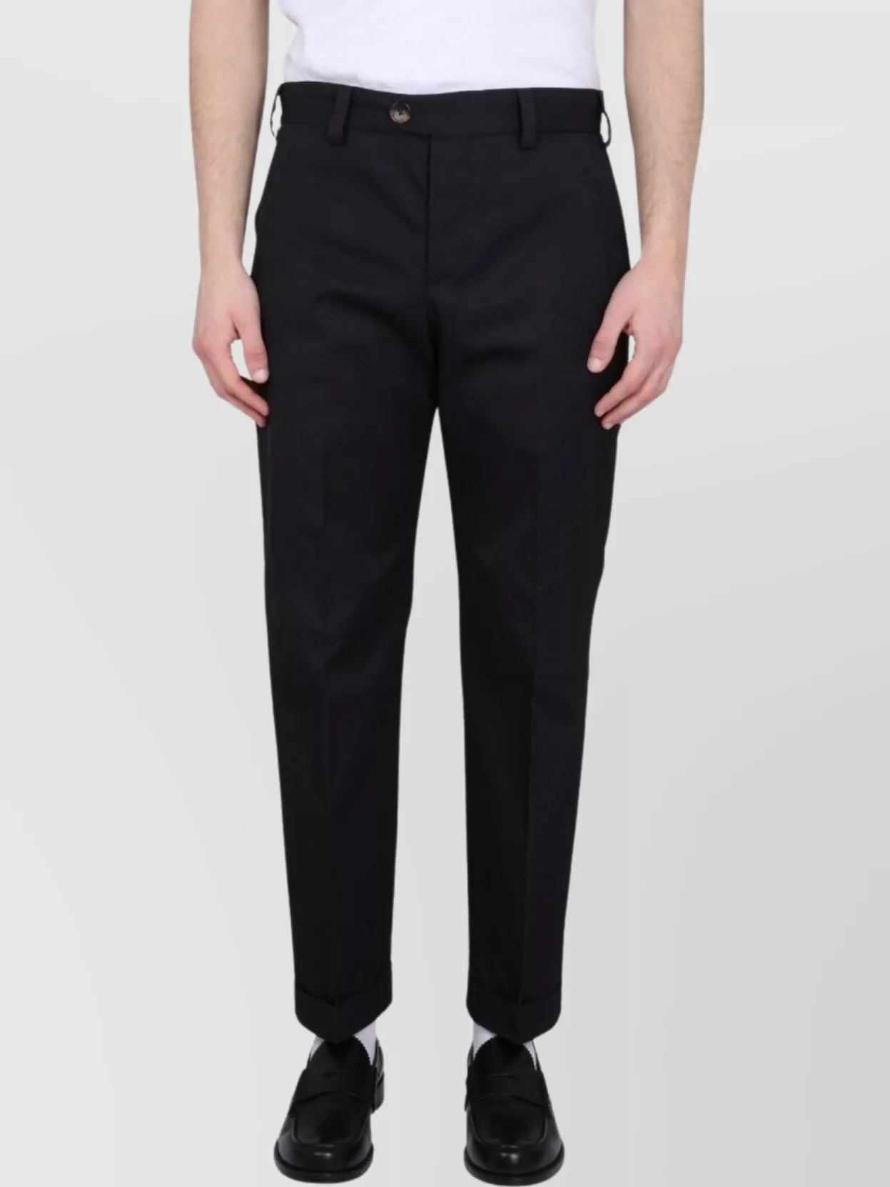 Pt Torino Navy Blue Cotton Trousers In Black