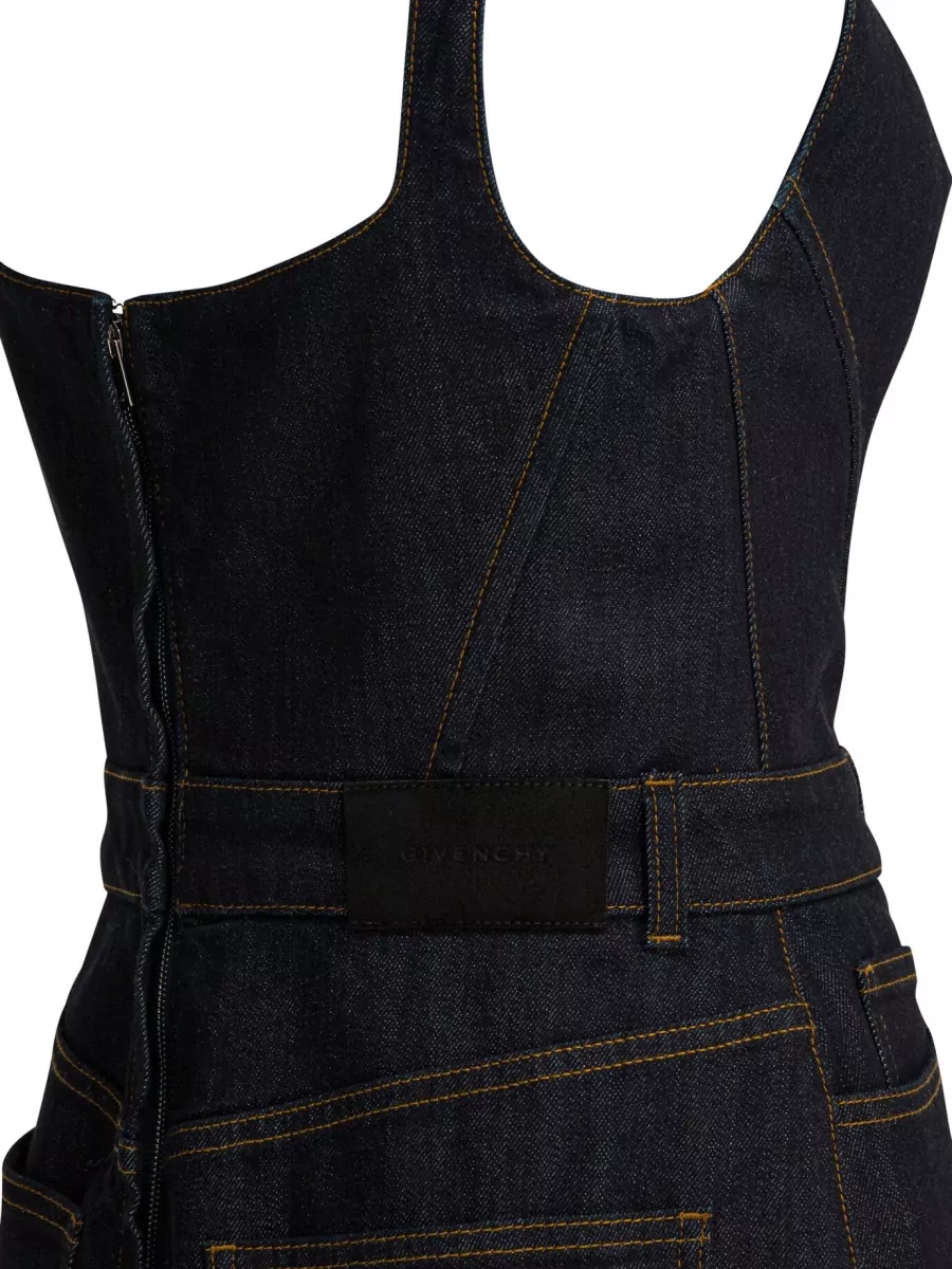 Givenchy Denim Sheath Dress Sweetheart Neckline Stitching