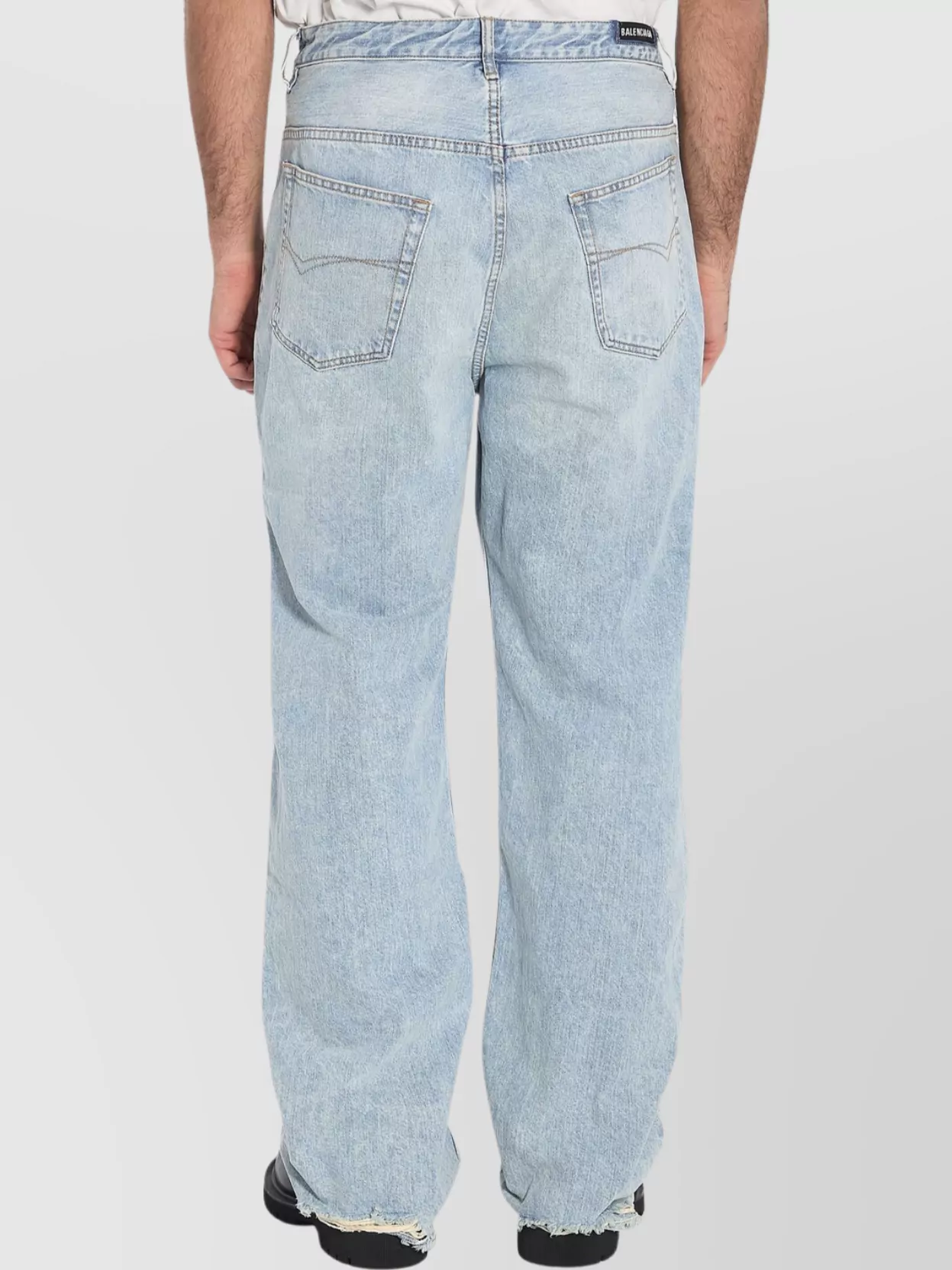 Balenciaga Wide-Leg Faded Denim Trousers With Back Pockets