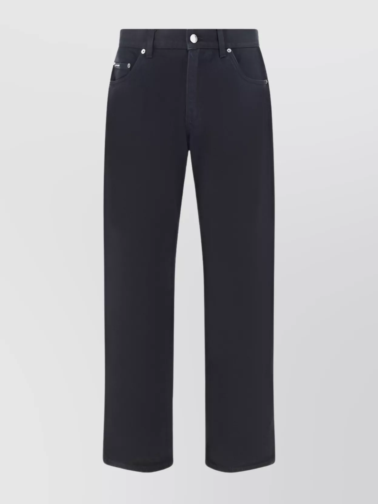 Shop Dolce & Gabbana Straight Leg Cotton Trousers With Metal Hardware In Grey