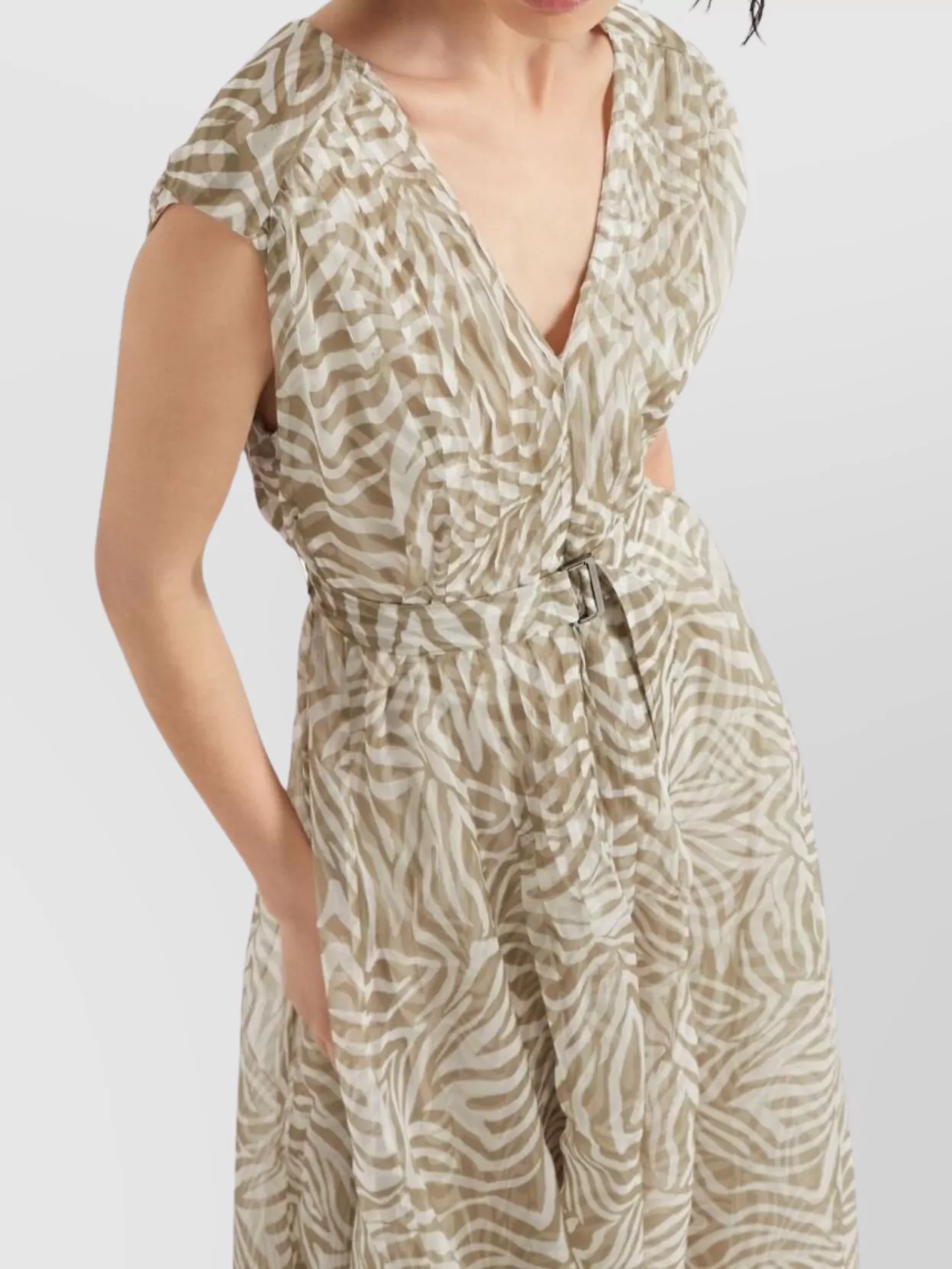 Brunello Cucinelli V-Neckline Silk Long Dress With Zebra Pattern