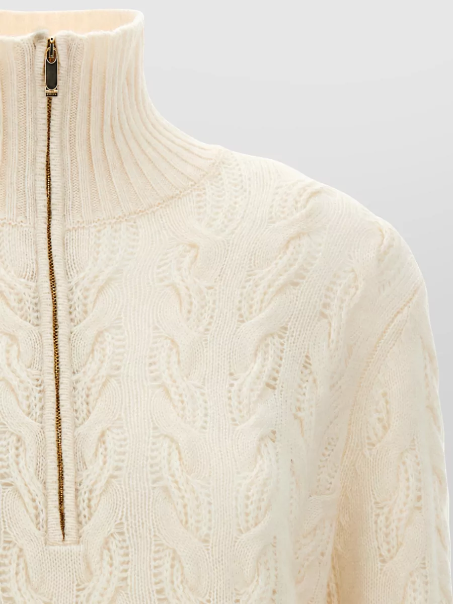 S Max Mara Cashmere Wool Cable-Knit Half-Zip High-Neck Sweatshirt
