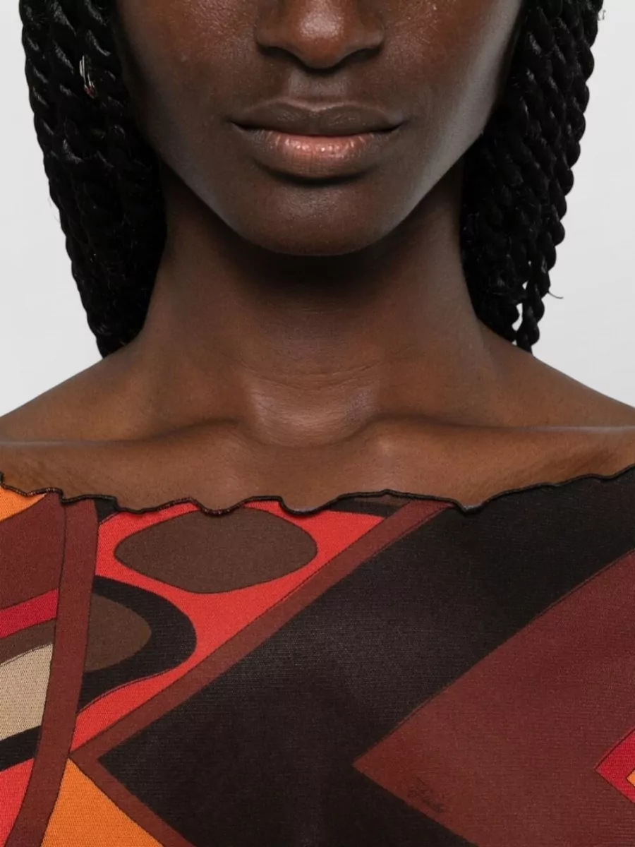 Pucci Printed Mesh Boat Neck Long-Sleeve Top