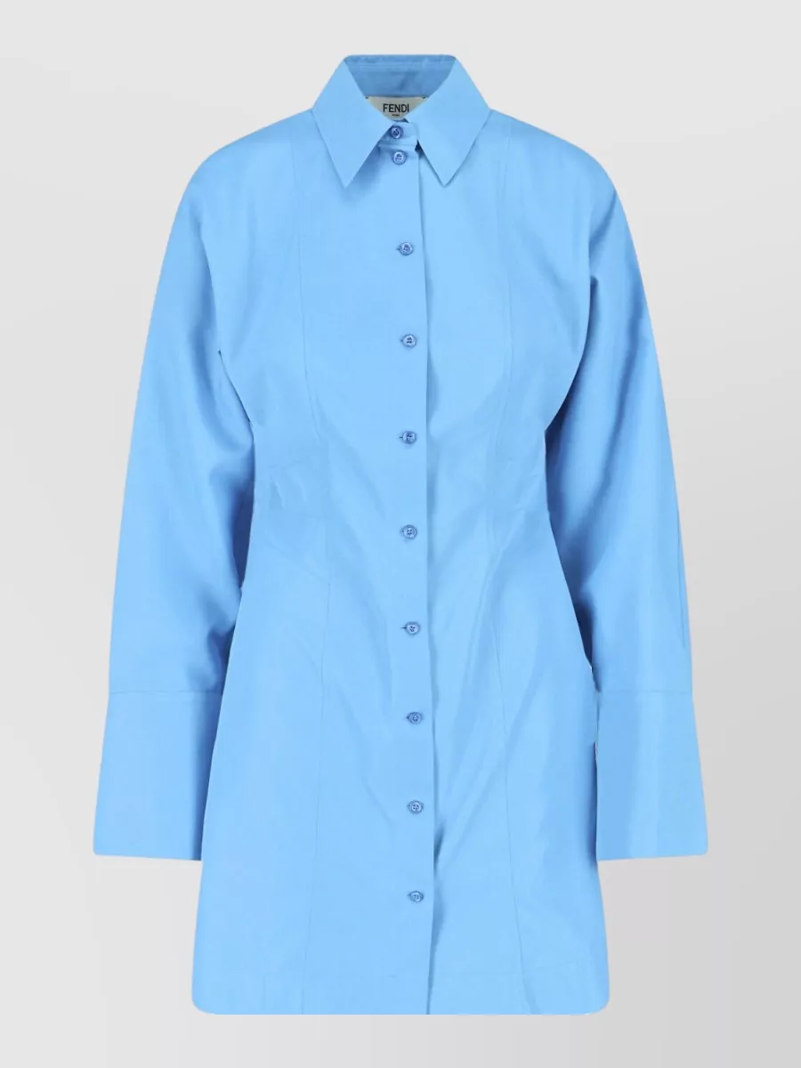 Fendi Long Sleeve Collared Knee Length Jacket In Blue