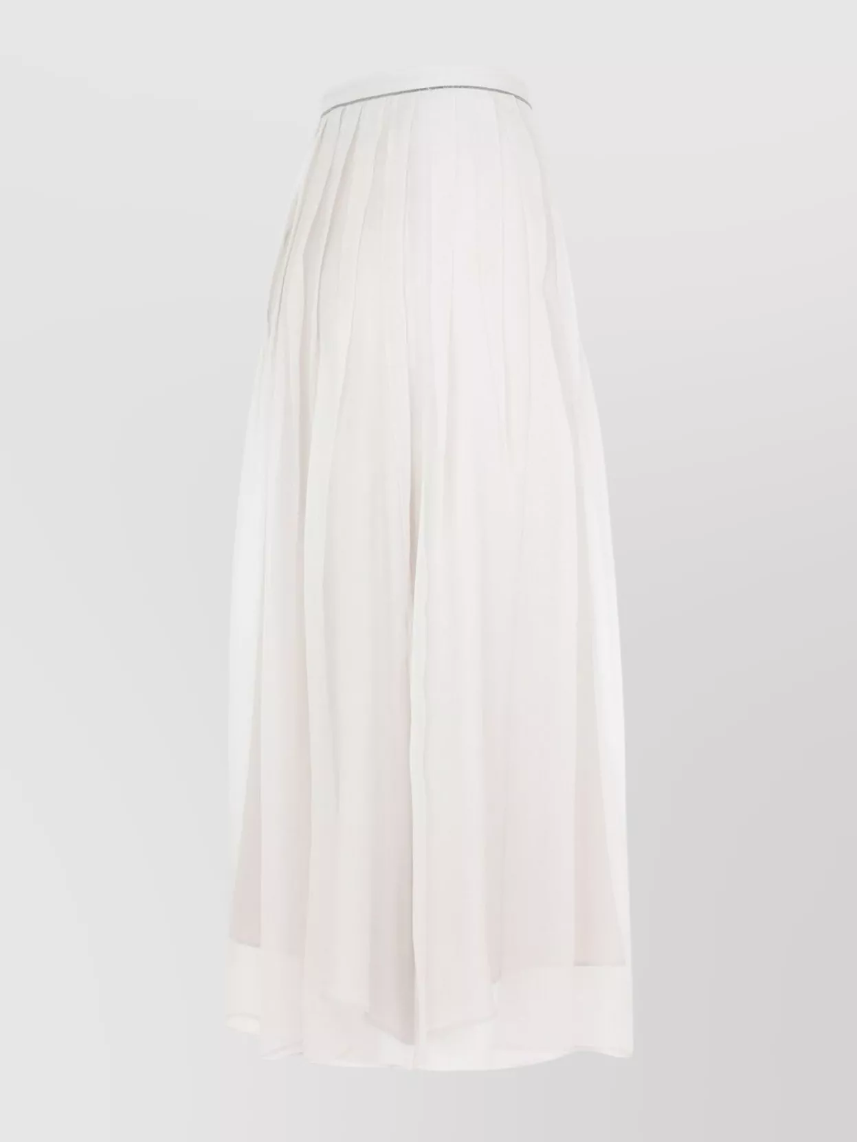 Brunello Cucinelli Voilke Long Skirt With Monili Trimming In White