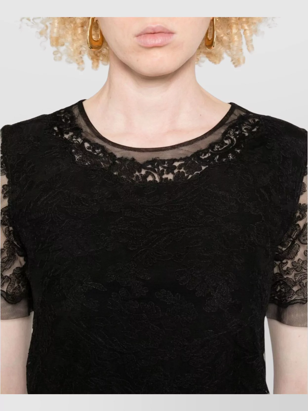 Ermanno Scervino Floral Lace Mini Dress With Sheer Sleeves
