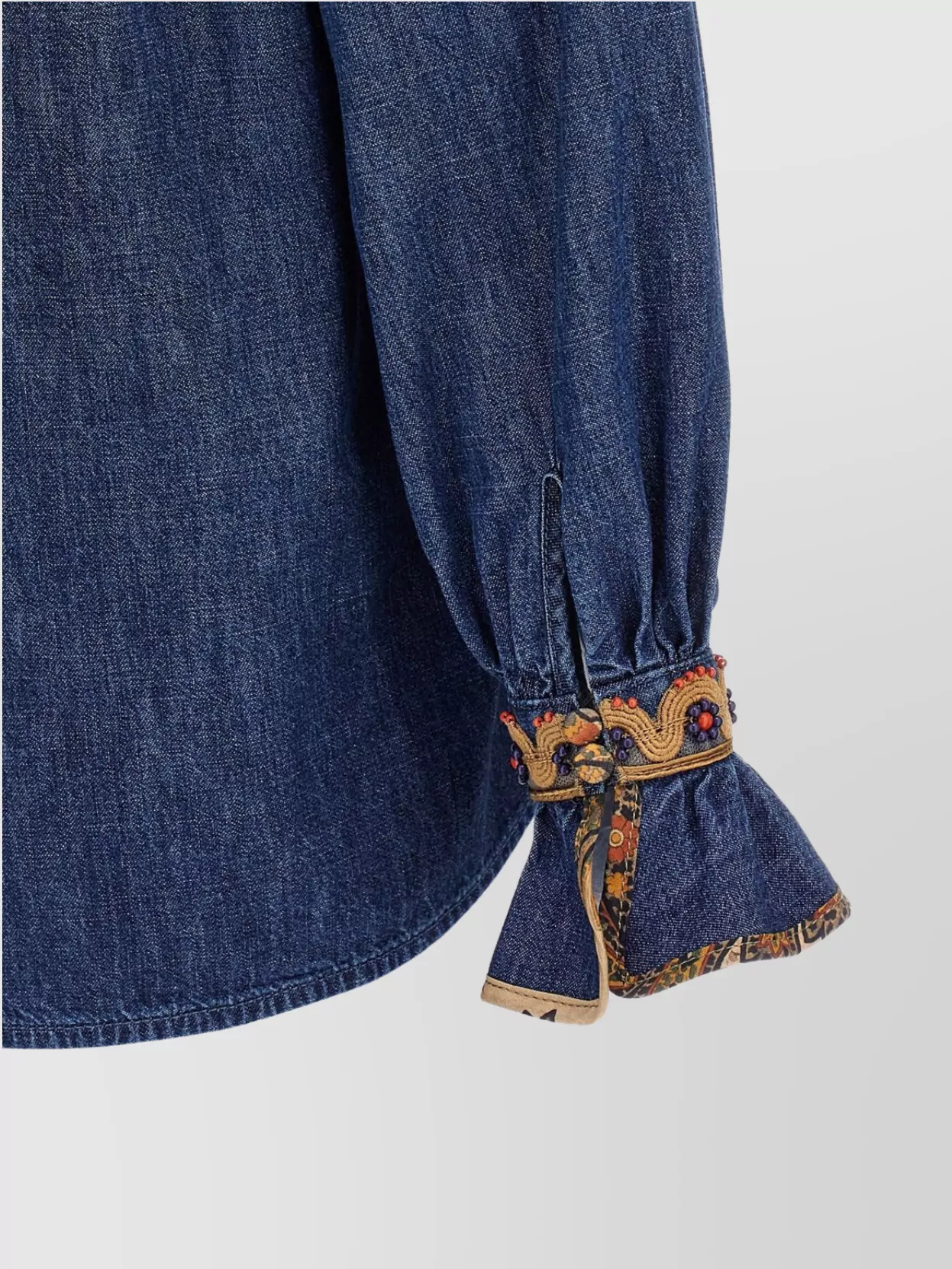 Valentino Womens Embroidered Frilled Cotton-denim Shirt Medium Blue Denim