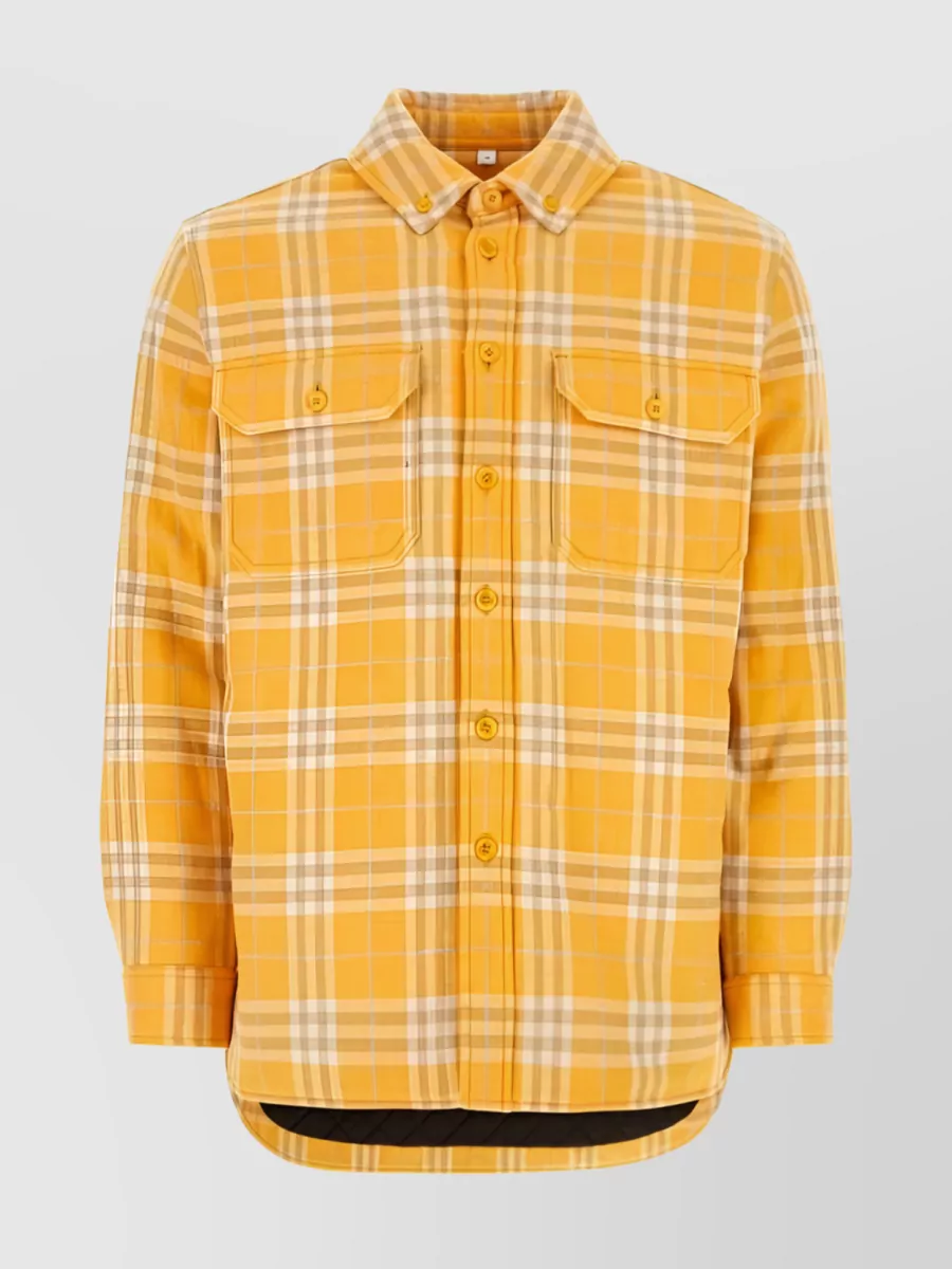 Shop Burberry Oversized Check Shirt Jacket In Yellow