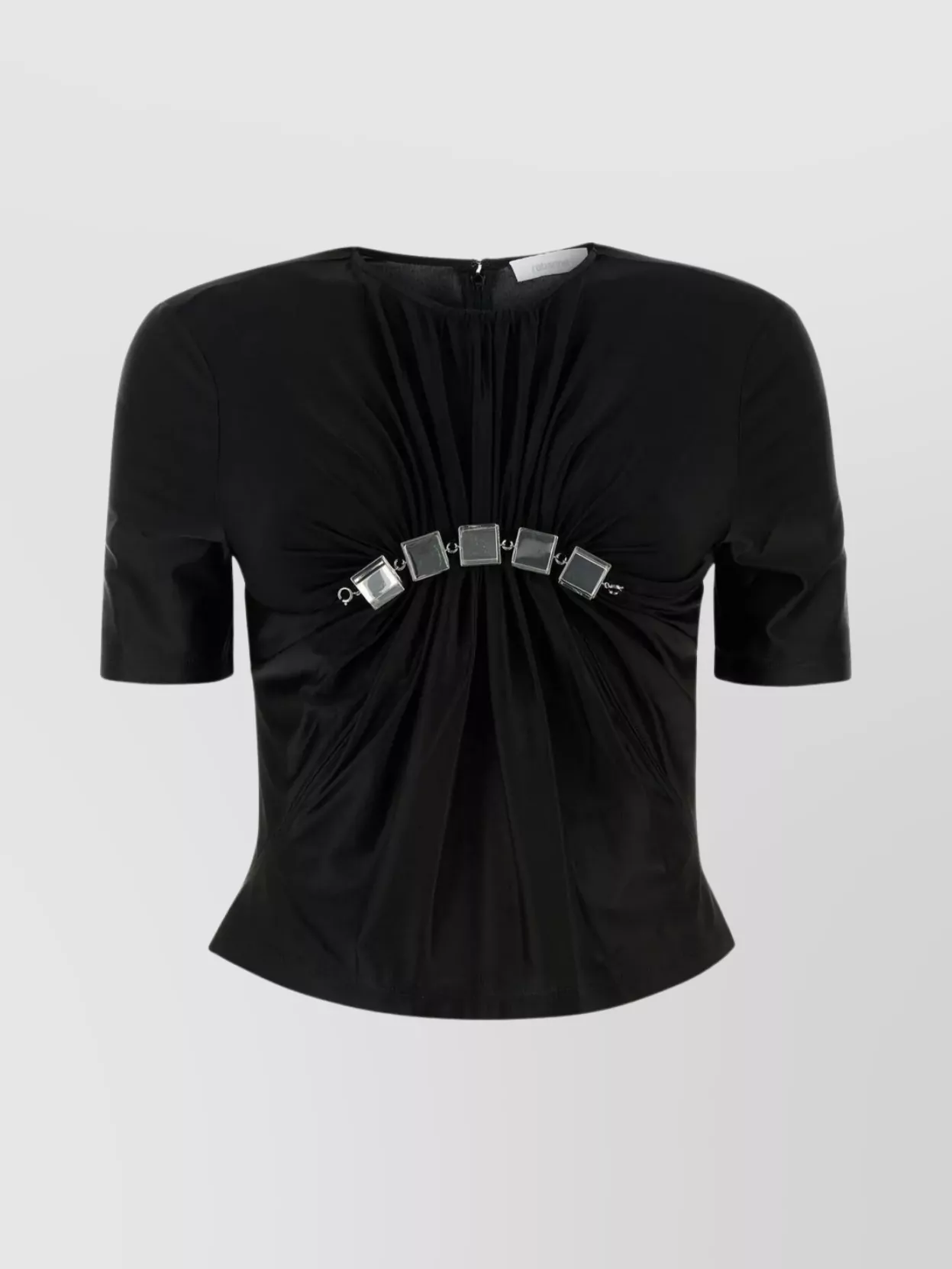 Shop Paco Rabanne Viscose Top With Round Neckline And Gathered Front In Black