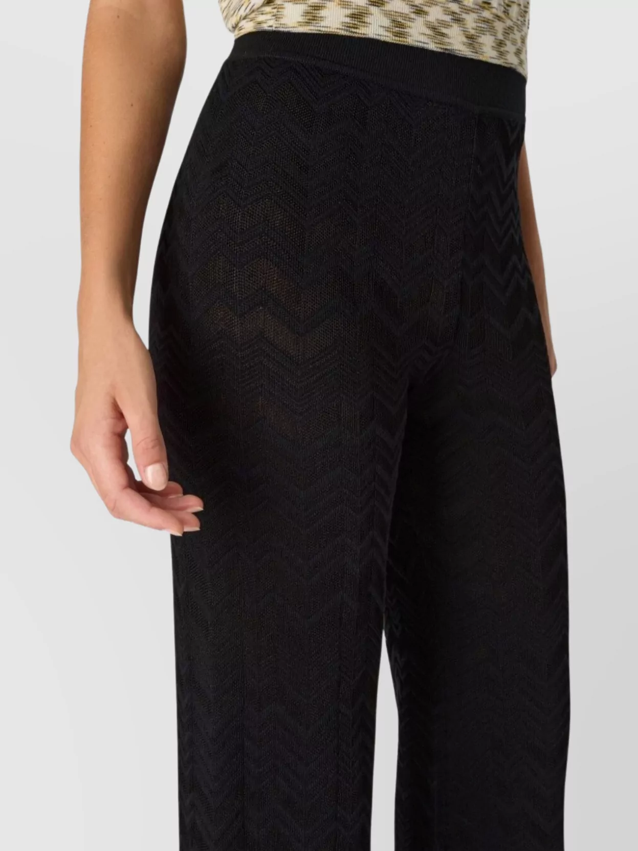 Missoni Straight Long Pants In Chevron Pattern In Black