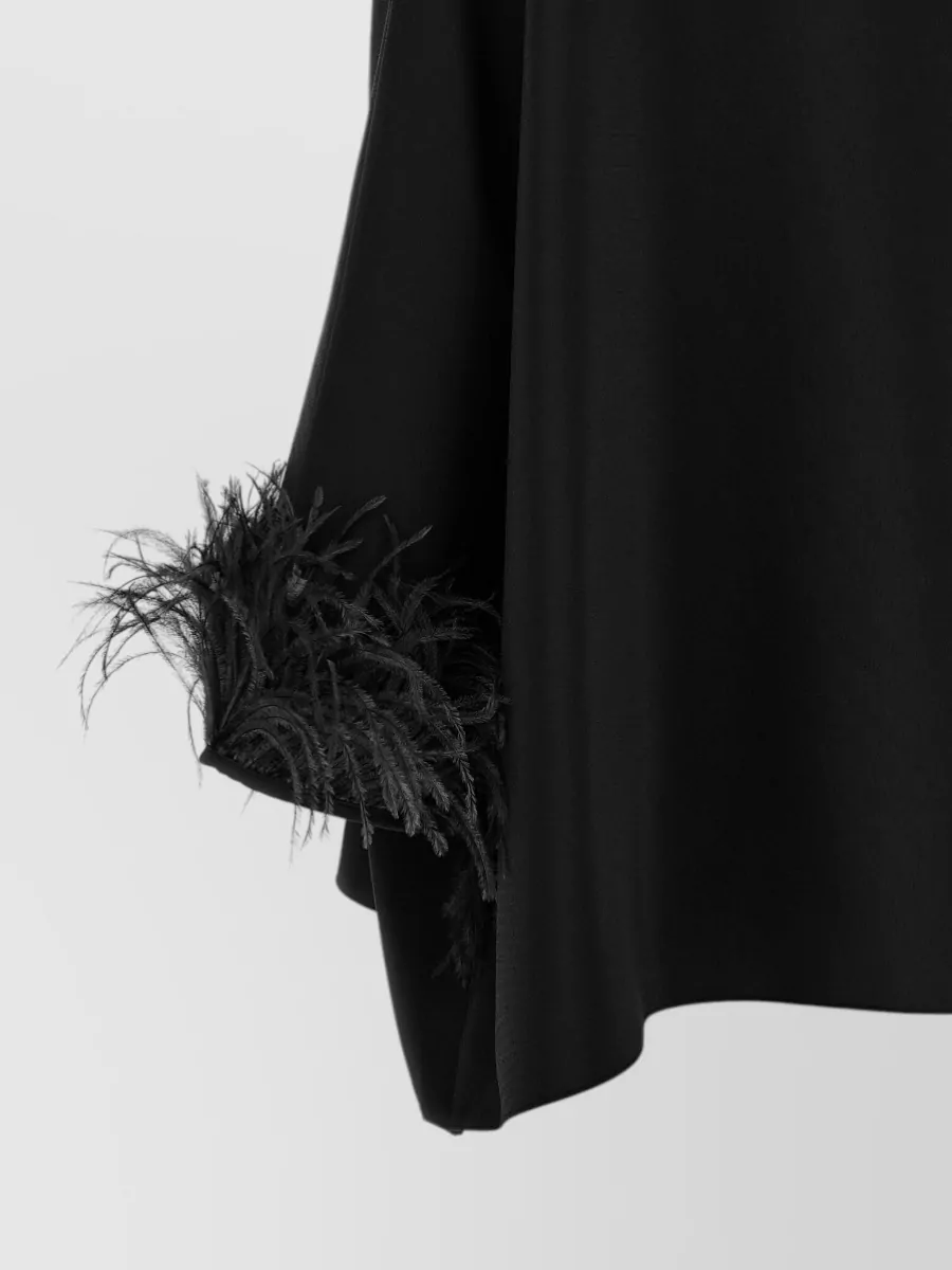 Gianluca Capannolo Feather-Trim Boat Neck 3/4-Sleeve Blouse