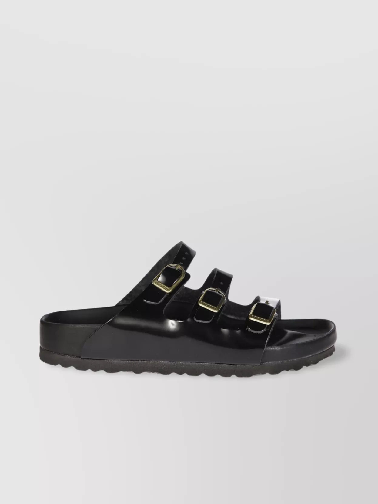 Birkenstock Triple Buckle Open Toe Flat Sole Sandals In Black