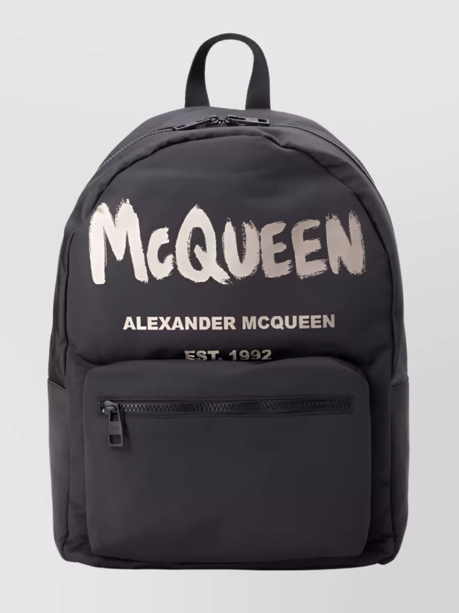 Shop Alexander Mcqueen Graffiti Metropolitan Street-inspired Backpack In Black