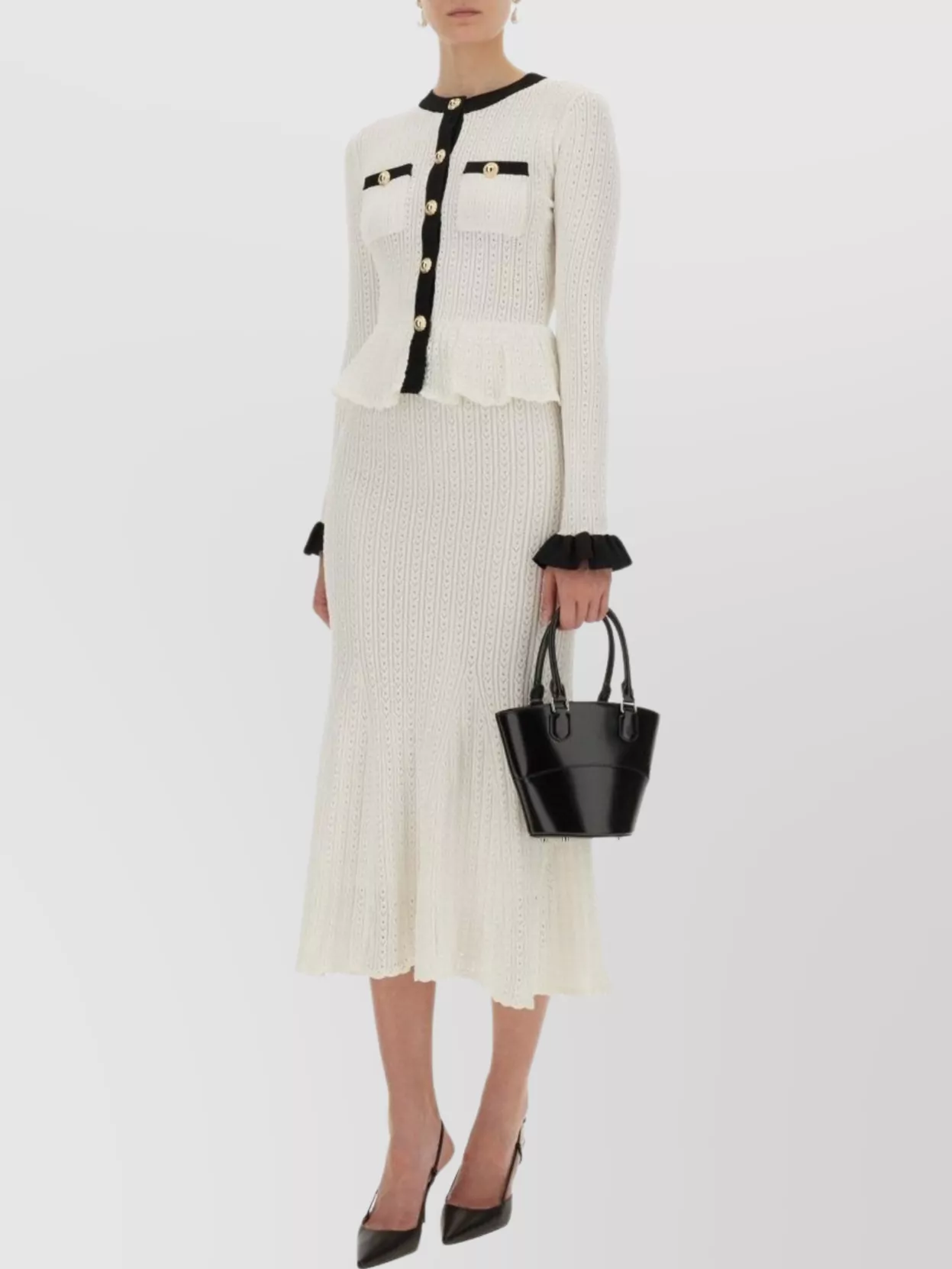 Self-Portrait Pointelle Knit Contrast Midi Dress