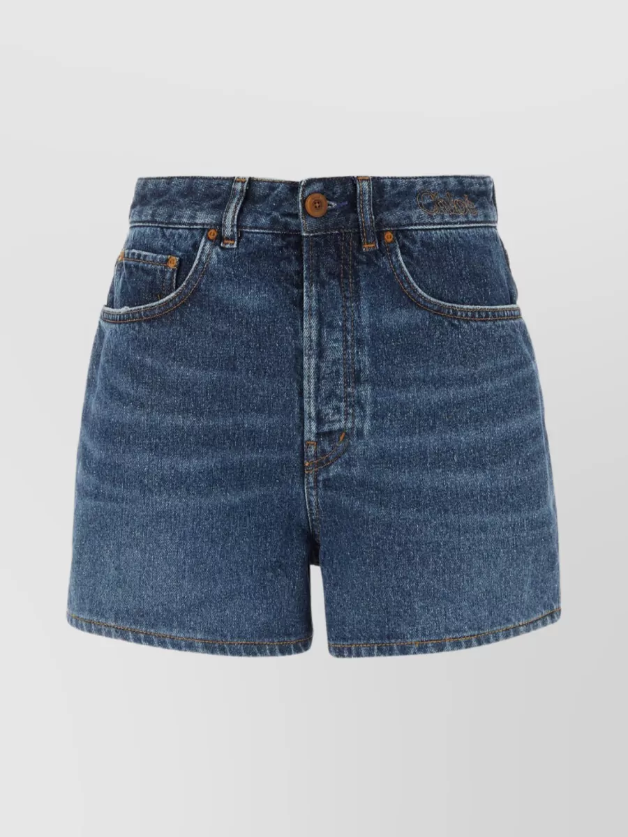 Shop Chloé Waist Belted Denim Shorts In Blue