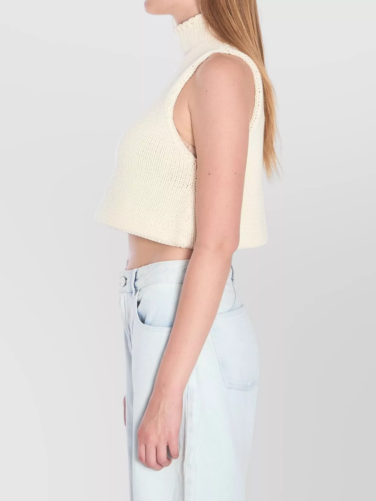 Alaïa Folded Hem Chunky Sleeveless Top In Neutral