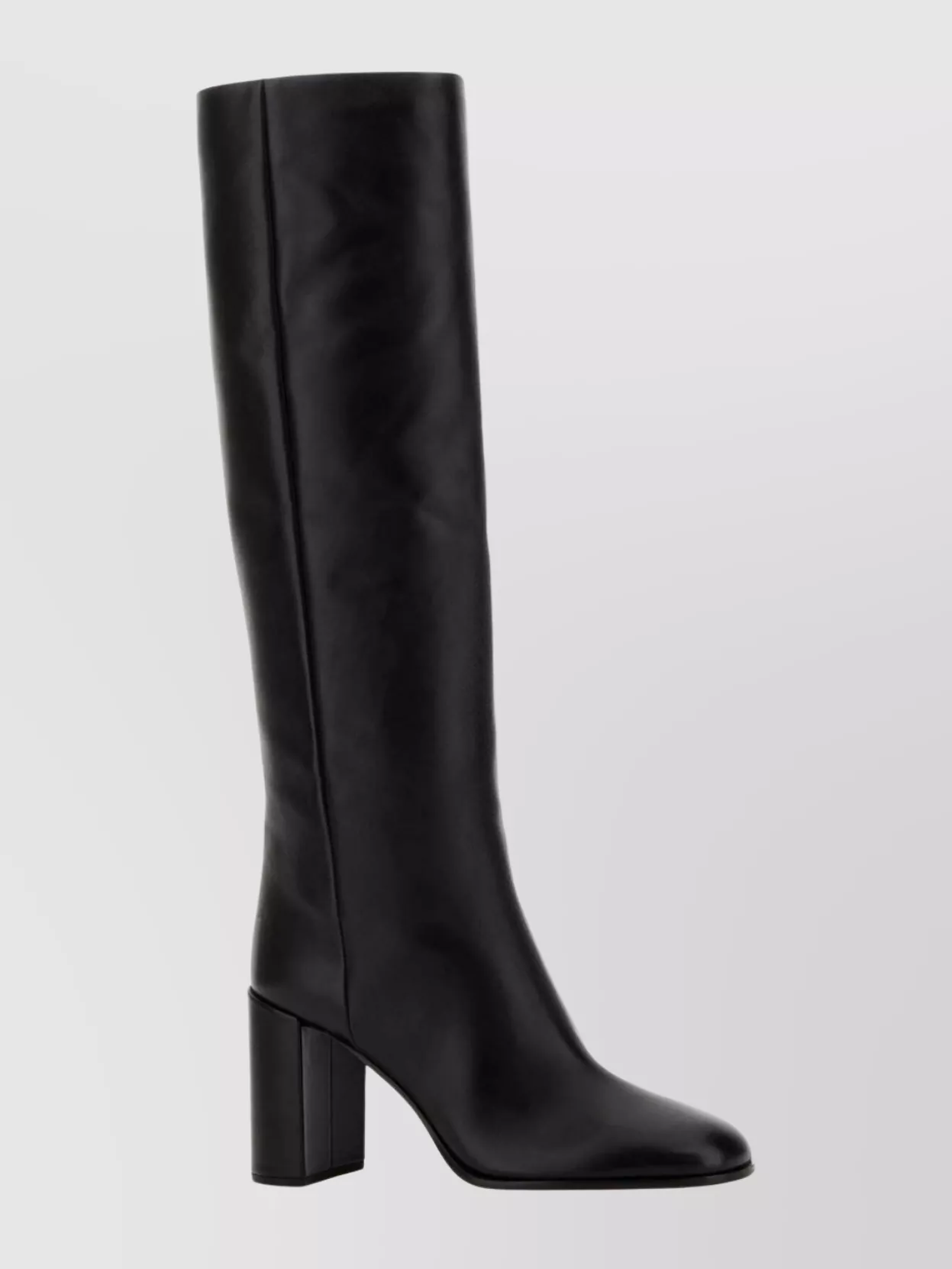 Prada Knee-high Leather Block Heel Boots In Black