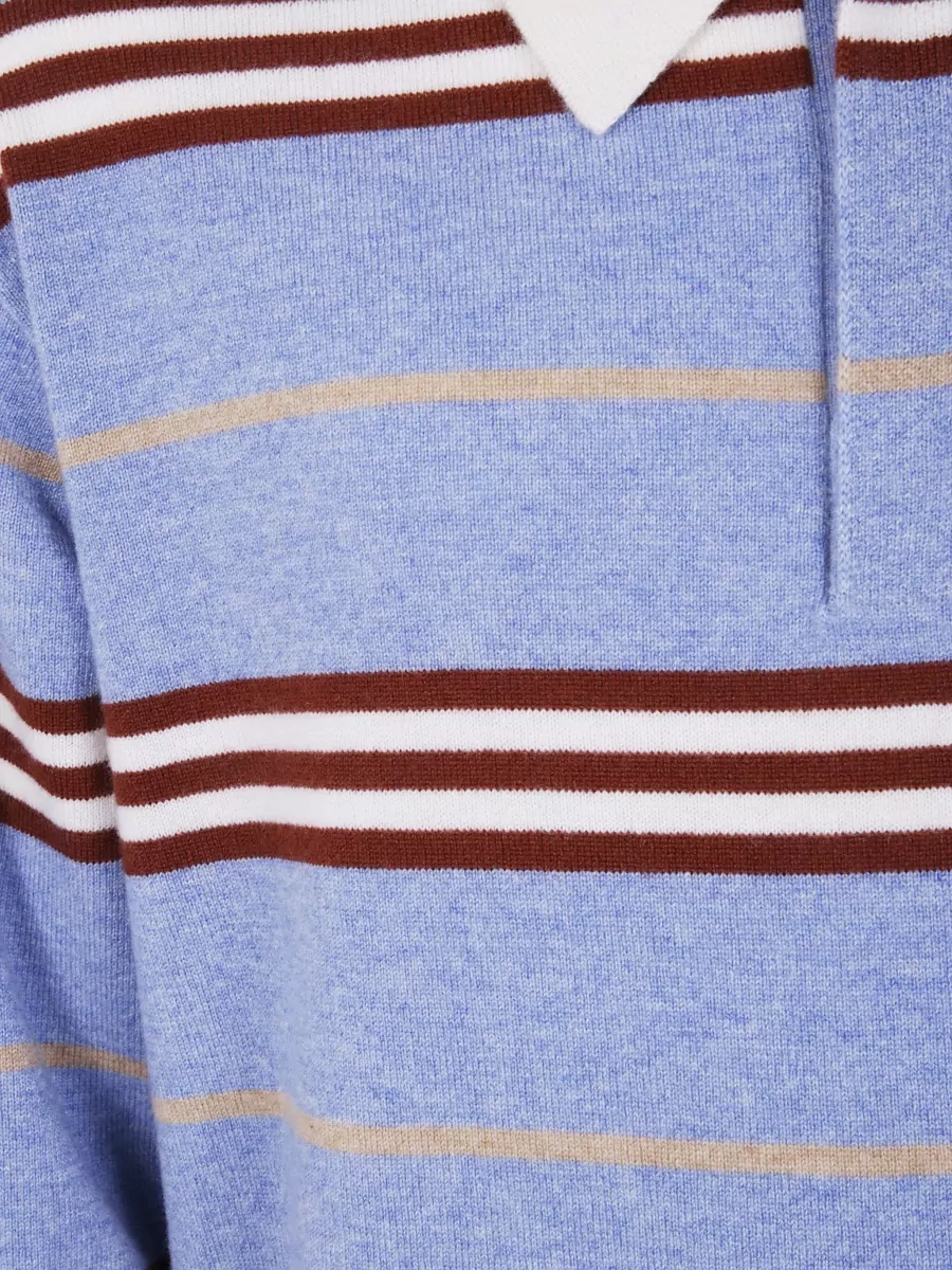Guest In Residence Cashmere Striped Long-Sleeve Polo Sweater